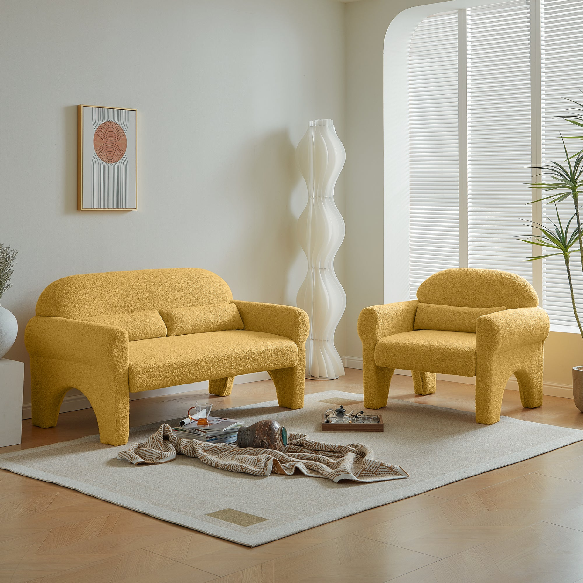 Buy Modern Boucle Loveseat & Accent Chair Set for Living Room - 2 Piece ...