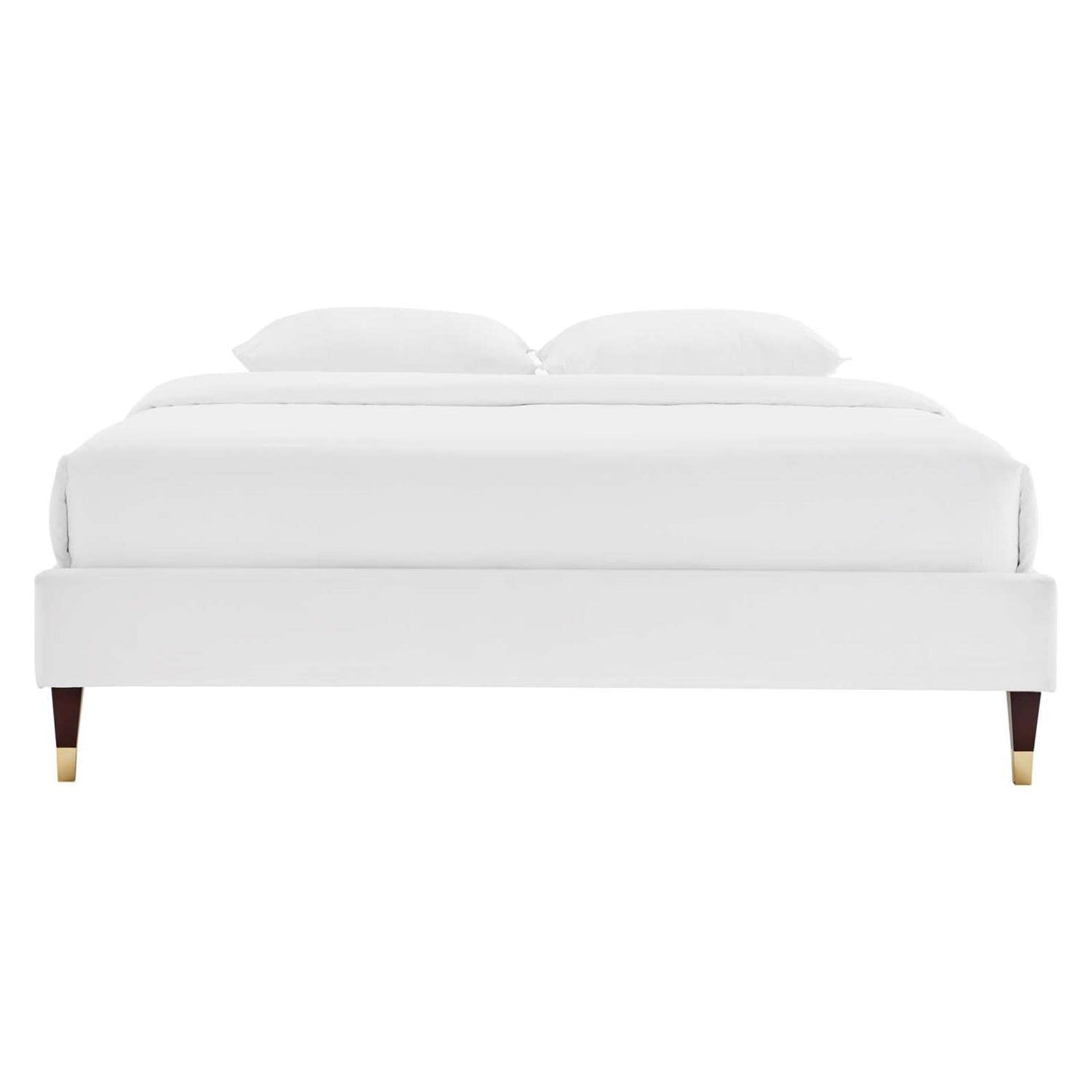 Bed | CasaFoyer Harlow Performance Velvet Twin Bed Frame | Elegant & Opulent | Sturdy Wood Legs | Gold Metal Sleeves | Stain-Resistant Velvet | Compatible with Various Mattress Types | Assembly Required | 800 lbs Weight Capacity | (White) | casafoyer.myshopify.com