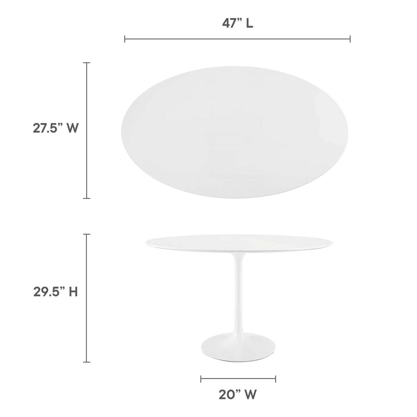 Dining Table | Lippa 48 Oval Dining Table | Timeless Modernism | Seamless Organic Shape | White Top | Metal Tapered Base | Chip-Resistant Finish | casafoyer.myshopify.com