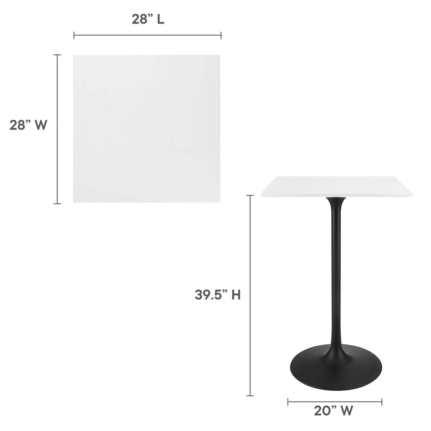 bar tables | Ergode Lippa 28 Bar Table | Timeless Modern Design | Scratch & Chip Resistant | Square White Top | Metal Tapered Base | Ideal for Home & Commercial Use | casafoyer.myshopify.com