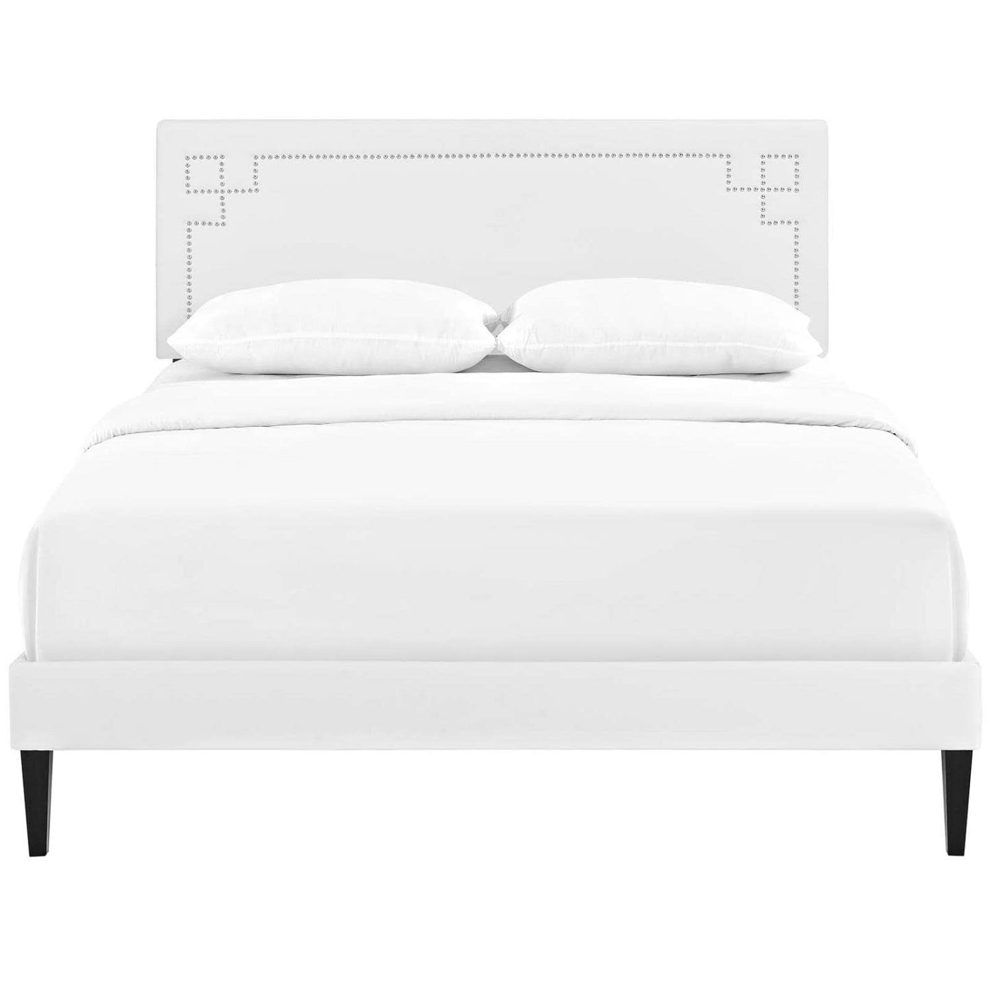 Bed | CasaFoyer Ruthie Platform Bed | Solid Wood | Vinyl Upholstery | Tapered Legs | No Box Spring Needed | Compatible with Memory Foam Mattresses | Queen Size | White | casafoyer.myshopify.com