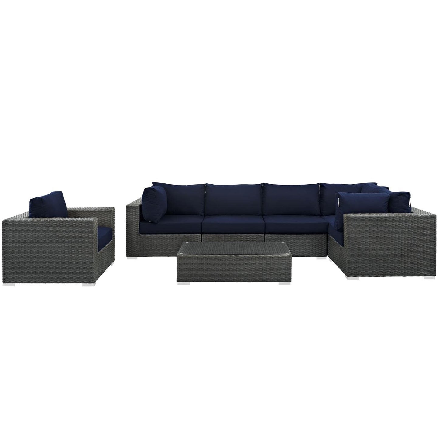 kitchen and dining room sets | CasaFoyer Sojourn Outdoor Patio Furniture Set | Sunbrella Cushions | Synthetic Rattan | UV Protection | Aluminum Frame | Includes Armchair, Coffee Table, Corners, Armless Chairs | casafoyer.myshopify.com