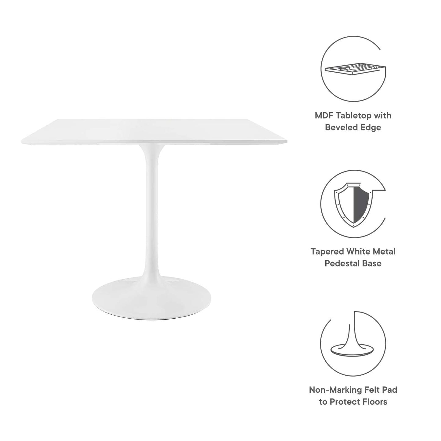 Dining Table | Lippa 36 Square Dining Table | Timeless Design | Chip-Resistant Finish | Modernism Icon | Metal Tapered Base | White Top | casafoyer.myshopify.com