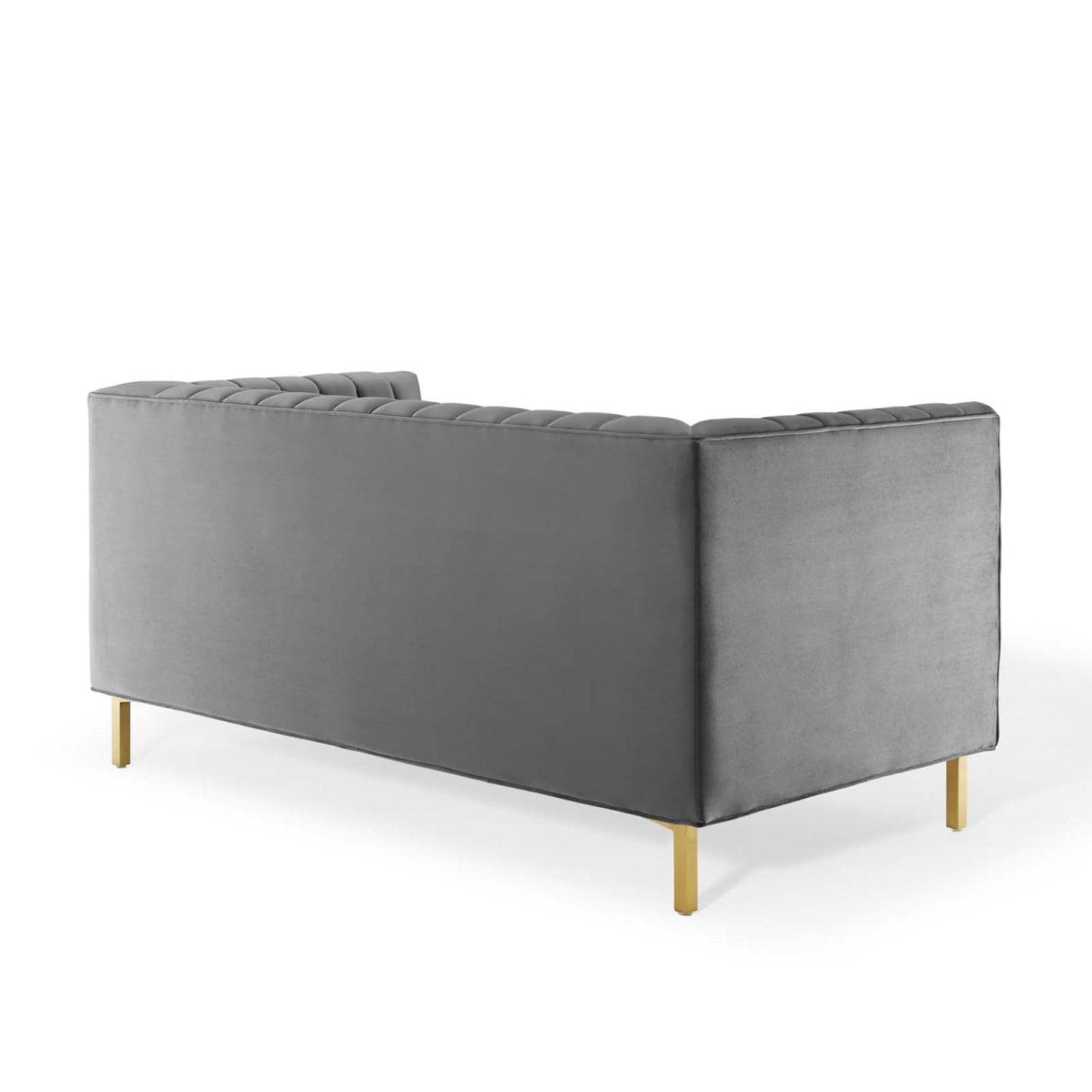 sofas | CasaFoyer Shift Channel Tufted Performance Velvet Living Room Loveseat | Elegant Gray Two-Seater Couch | Gold Stainless Steel Legs | Stain-Resistant & Durable | Assembly Required | 600 lbs Weight Capacity | casafoyer.myshopify.com
