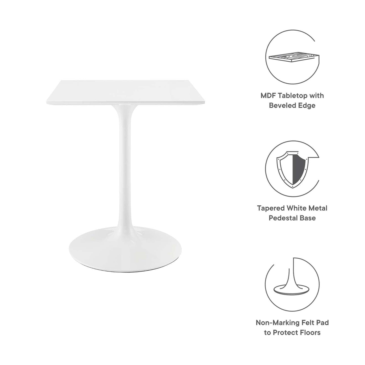 Dining Table | Lippa 24 Square White Top Dining Table | Timeless Modern Design | Metal Tapered Base | Chip-Resistant Finish | casafoyer.myshopify.com