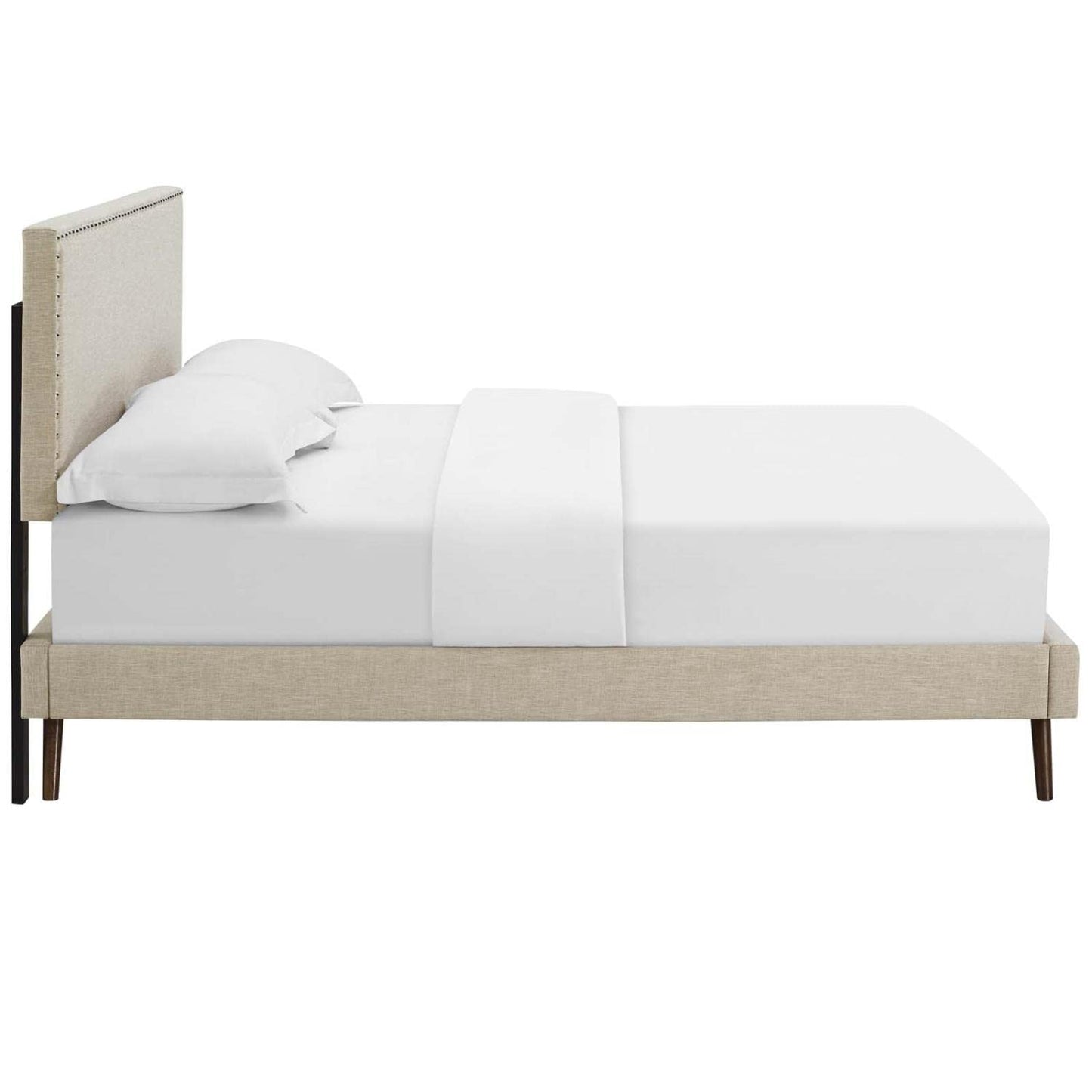 adjustable bed bases | CasaFoyer Macie Platform Bed | Solid Wood Frame | Polyester Upholstery | Tapered Legs | No Box Spring Needed | Memory Foam Compatible | Queen Size | Beige | casafoyer.myshopify.com