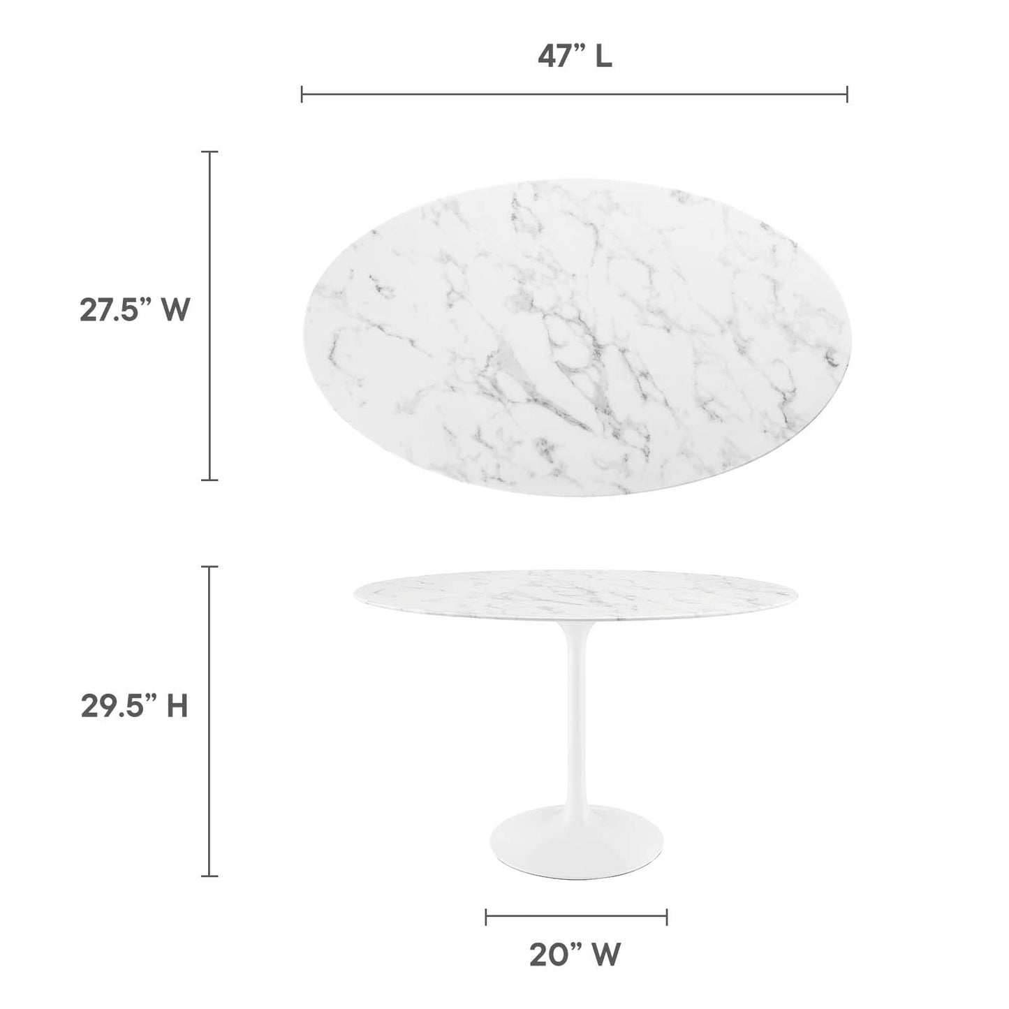 Dining Table | Lippa 48 Oval Artificial Marble Dining Table | Timeless Modern Design | Scratch & Chip Resistant Finish | Tapered Metal Base | casafoyer.myshopify.com