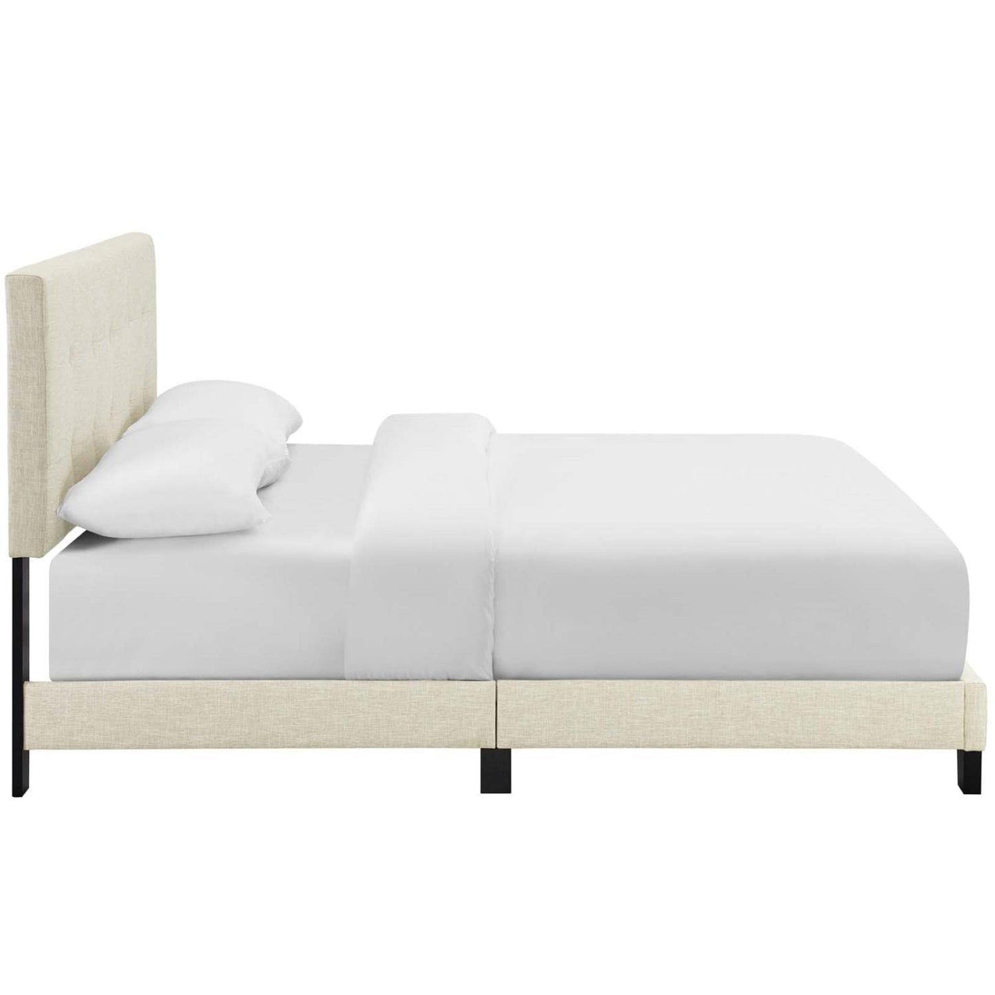 Bed | CasaFoyer Amira Queen Bed | Dreamy Atmosphere | Elegant Design | Plush Upholstered Base | Button-Tufted Headboard | Sturdy Wooden Frame | Accommodates Various Mattress Types | Sleek & Sophisticated | 800 lbs Weight Capacity | Box Spring Not Included | casafoyer.myshopify.com