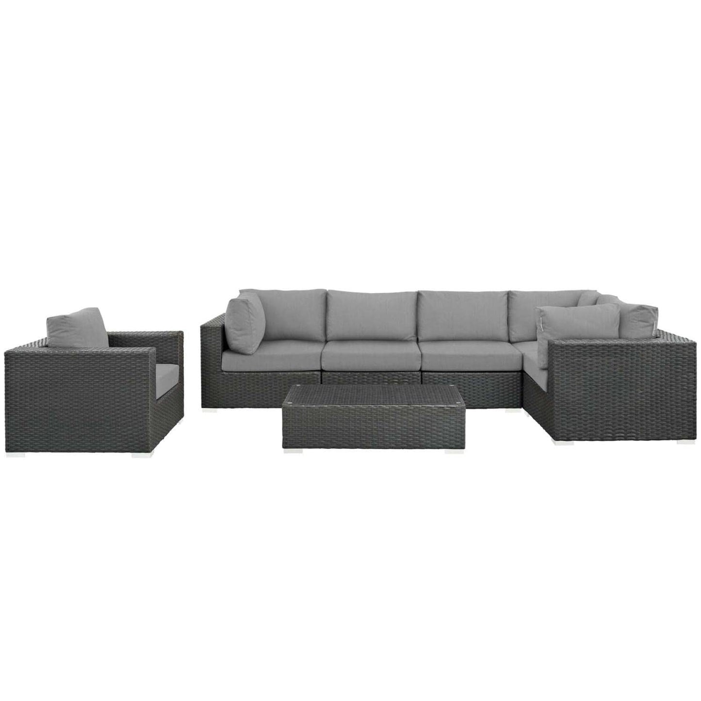 kitchen and dining room sets | CasaFoyer Sojourn Outdoor Patio Furniture Set | Sunbrella Cushions | Rattan Weave | UV Protection | Aluminum Frame | 7 Piece Sectional | casafoyer.myshopify.com