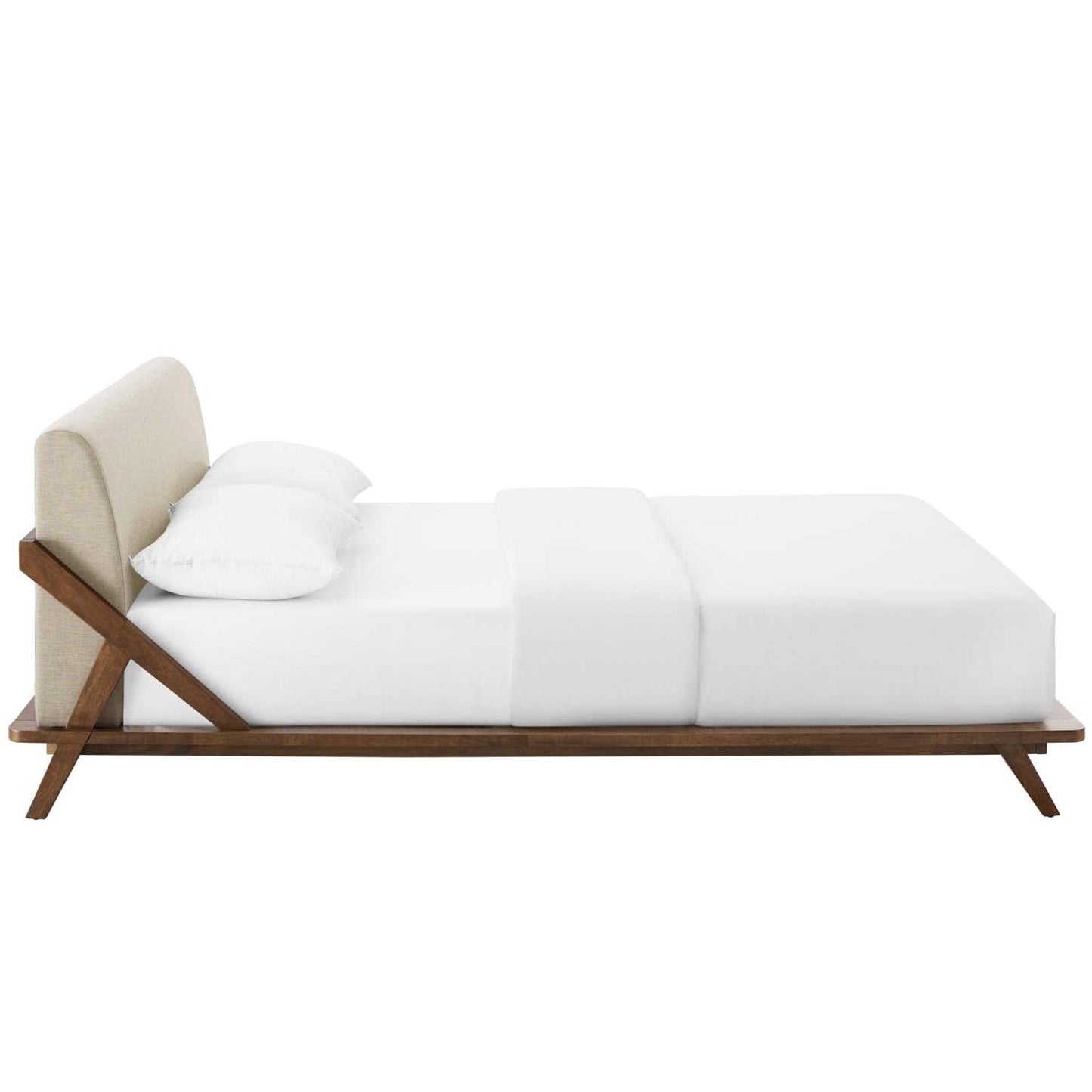 Bed | CasaFoyer Luella Queen Platform Bed | Sled Design | Polyester Upholstered Headboard | Solid Wood Frame | Slatted Support System | Modern Elegance | 800 lbs Weight Capacity | casafoyer.myshopify.com