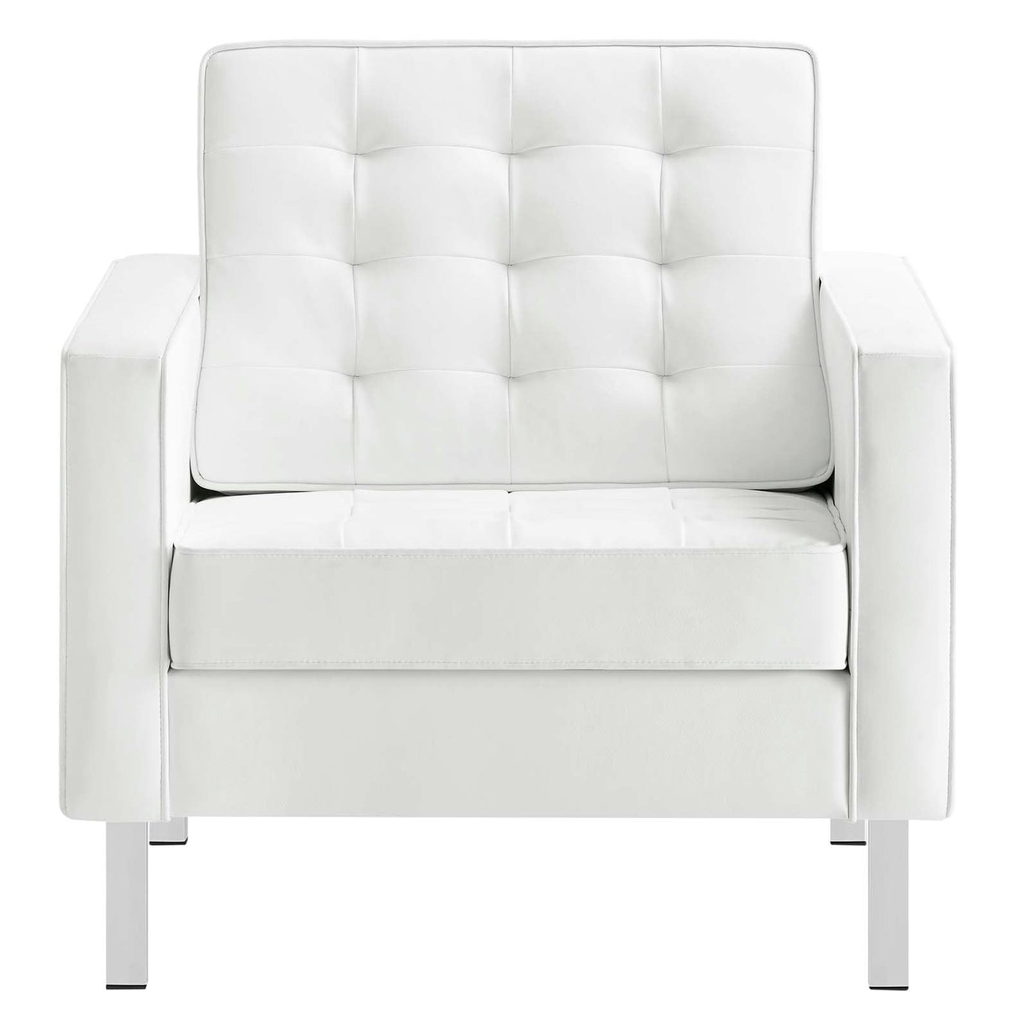 kitchen and dining room sets | CasaFoyer Loft Tufted Faux Leather Accent Armchair Set of 2 | Modern Design | Button Tufting | Stainless Steel Frame | Silver Legs | 300 lb Weight Capacity | casafoyer.myshopify.com