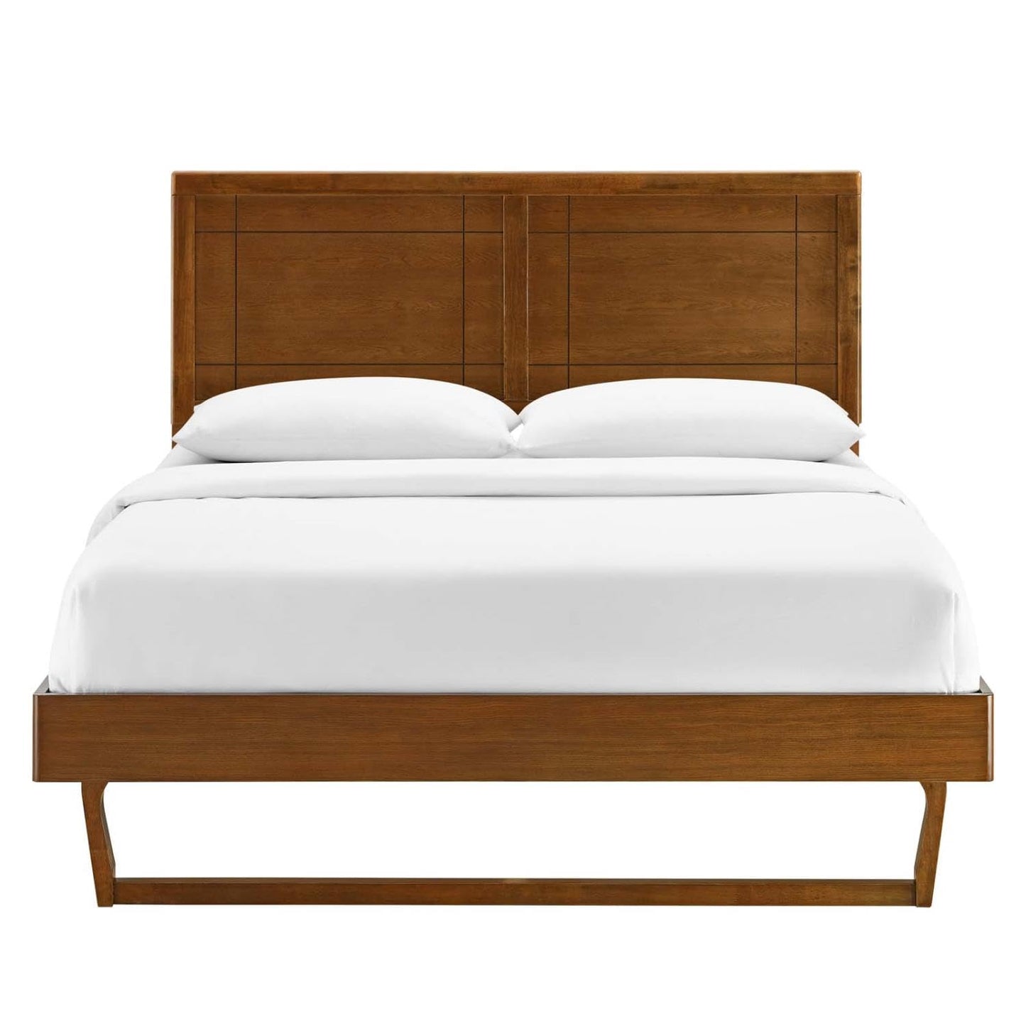 Bed | CasaFoyer Marlee Wood Queen Platform Bed | Retro Design | Durable Construction | No Box Spring Needed | Walnut Finish | casafoyer.myshopify.com