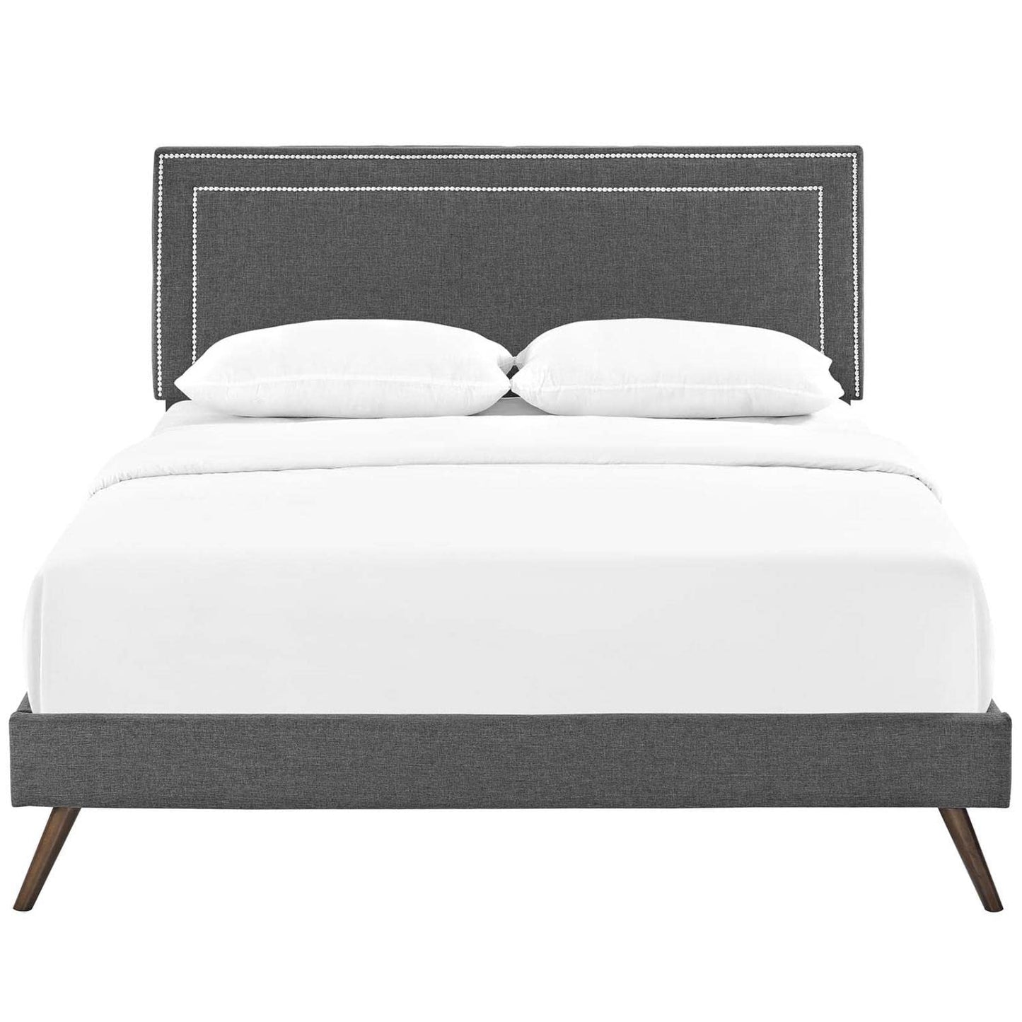 Bed | CasaFoyer Virginia Platform Bed | Solid Wood Frame | Polyester Upholstery | Tapered Legs | Gray | No Box Spring Needed | Compatible with Memory Foam Mattresses | Queen Size | casafoyer.myshopify.com