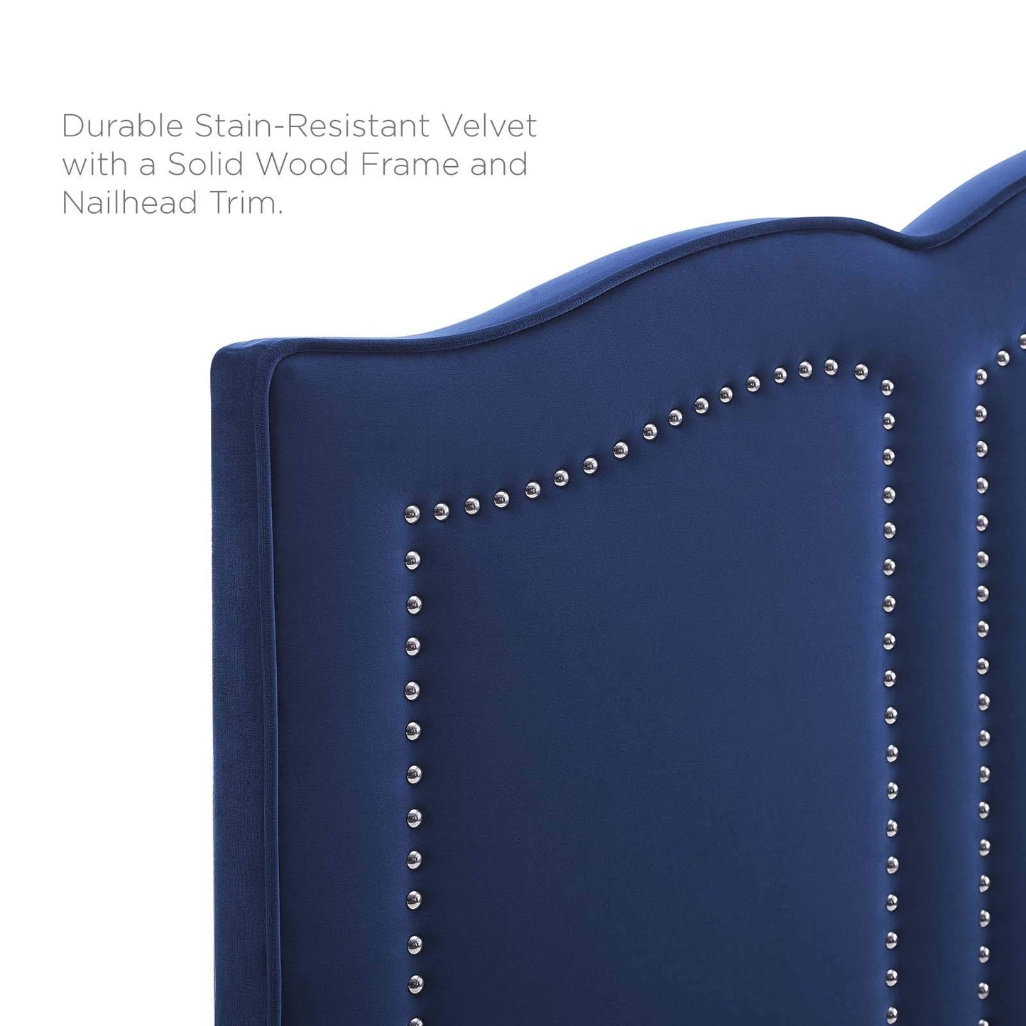 headboards | CasaFoyer Cecilia Performance Velvet King/California King Headboard | Glamorous Deco Style | Nailhead Trim | Soft & Stain-Resistant | Adjustable Height | Navy | casafoyer.myshopify.com