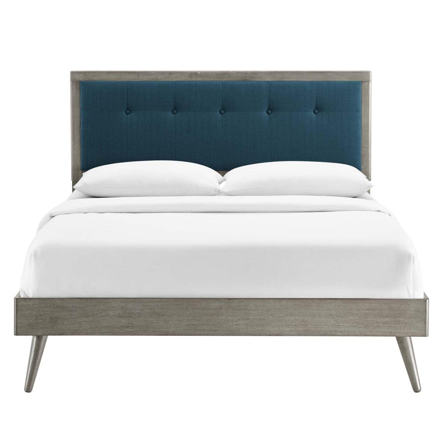 adjustable bed bases | CasaFoyer Willow Tufted Wood Queen Platform Bed | Mid-Century Design | Upholstered Headboard | Wood Frame | Button Tufted | Gray Azure | casafoyer.myshopify.com