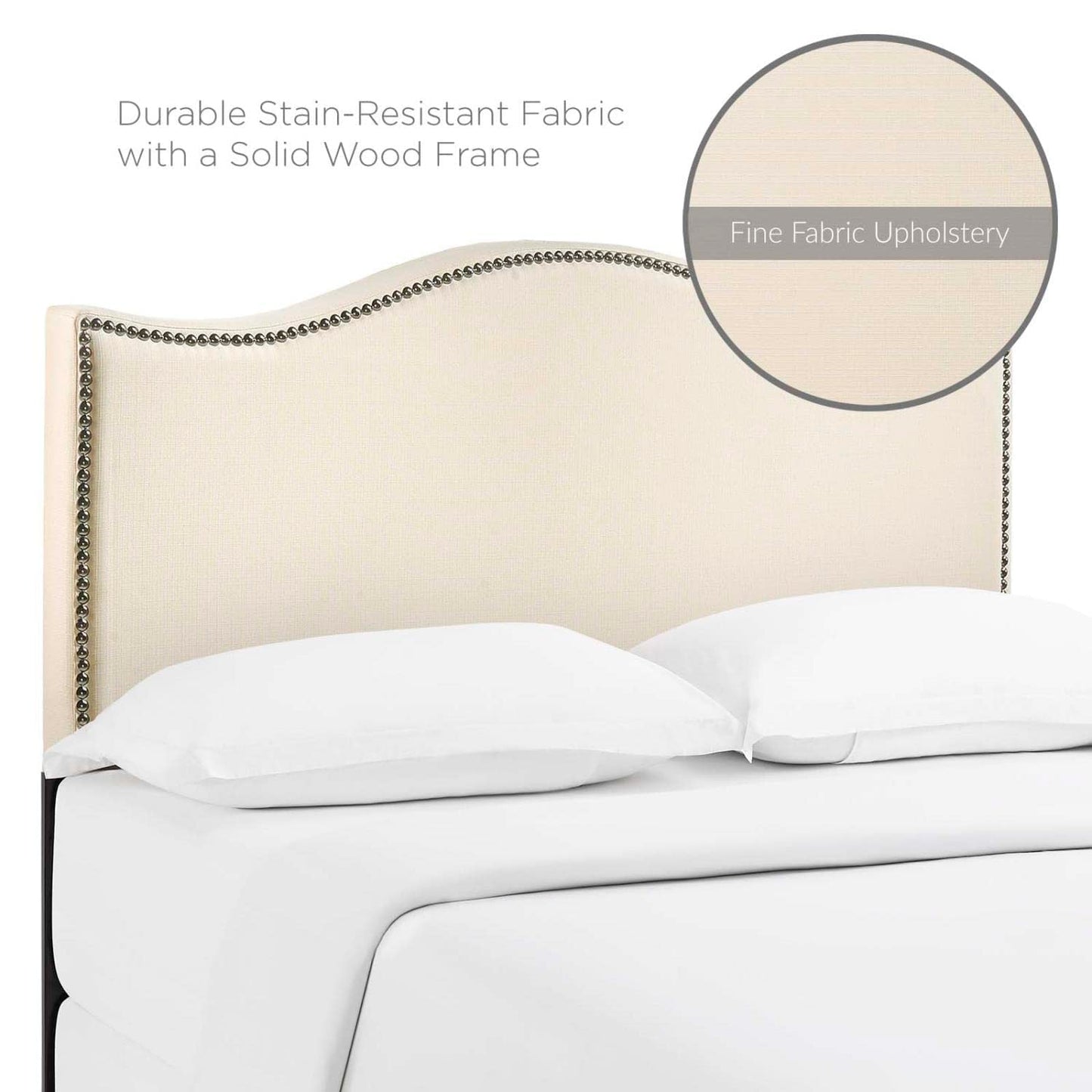 headboards | CasaFoyer Curl Queen Headboard | Chic & Sophisticated | Wavy Lines | Luxurious Linen Fabric | Nail Button Trim | Durable Particle Board & Solid Wood Poles | Perfect for Queen Beds | casafoyer.myshopify.com