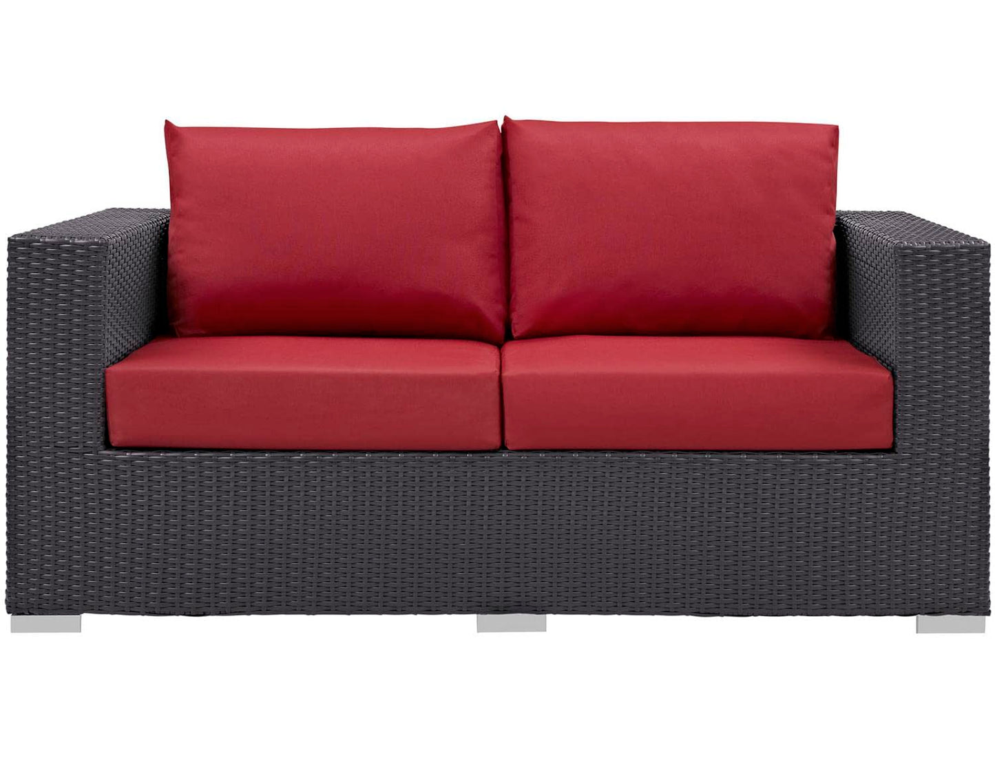 Patio Furniture Sets | Convene Outdoor Sectional Loveseat | Durable Rattan & Aluminum Frame | All-Weather Cushions | Espresso Red | casafoyer.myshopify.com