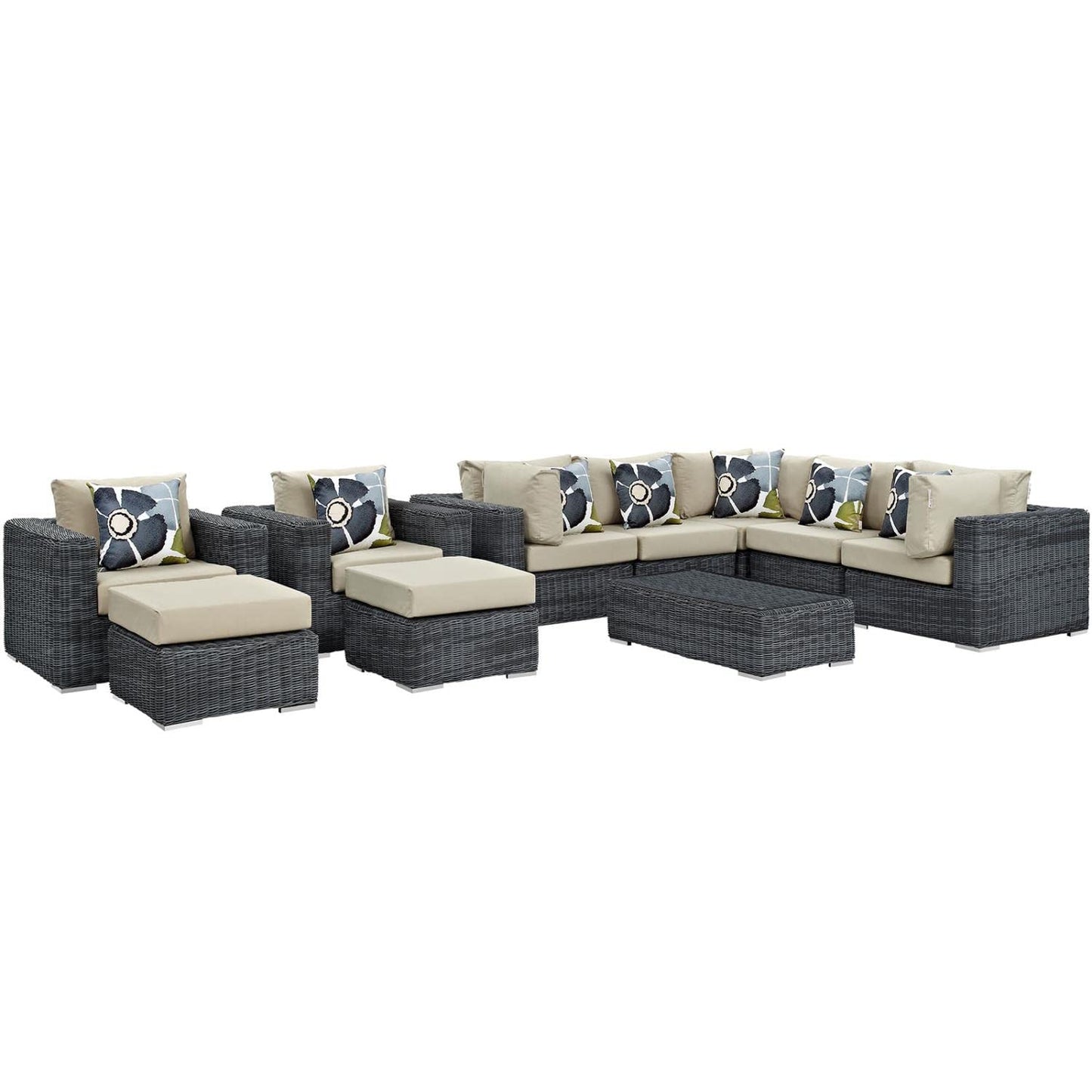 kitchen and dining room sets | CasaFoyer Summon Outdoor Patio Sectional Sofa Set | 10 Piece | Sunbrella Fabric | Two-Tone Rattan Weave | UV Protection | Aluminum Frame | casafoyer.myshopify.com