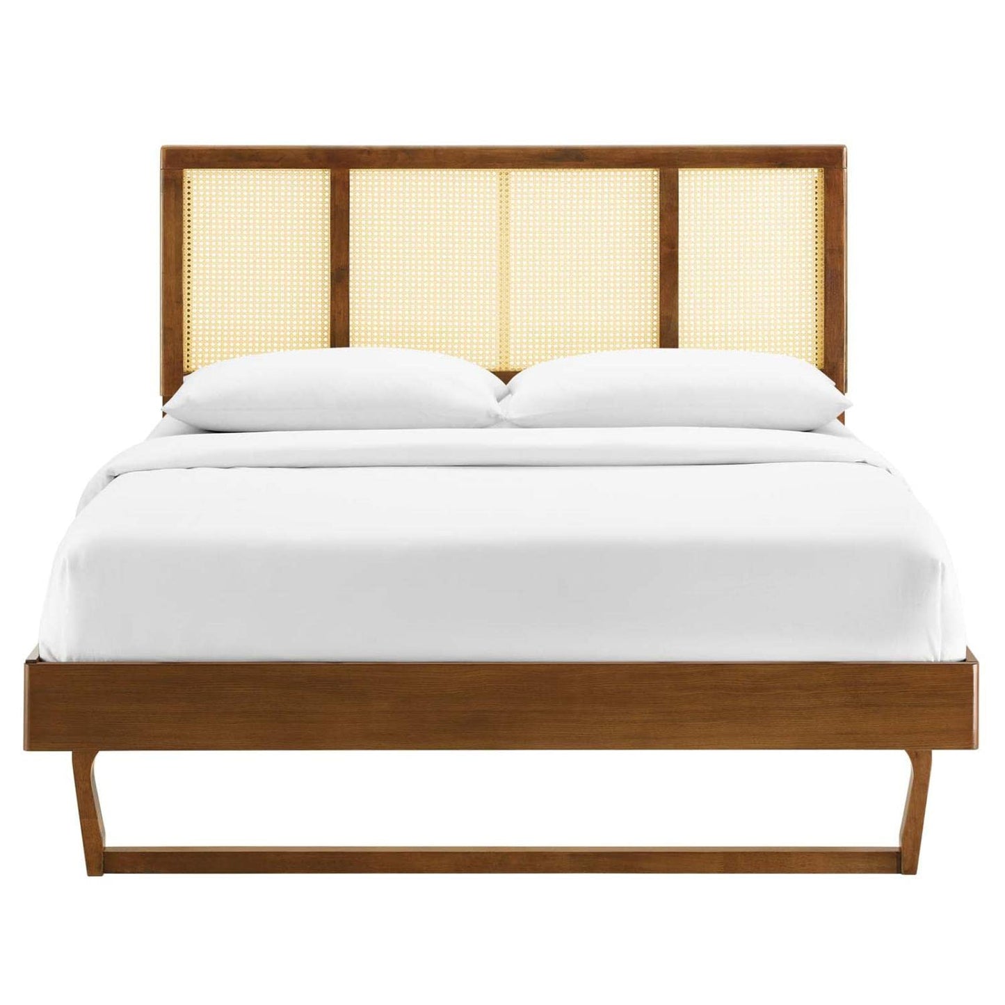 Bed | CasaFoyer Kelsea Woven Cane Rattan Wood Queen Platform Bed | Retro Style with Natural Wood Headboard | Sturdy Frame, No Box Spring Needed | Walnut | casafoyer.myshopify.com