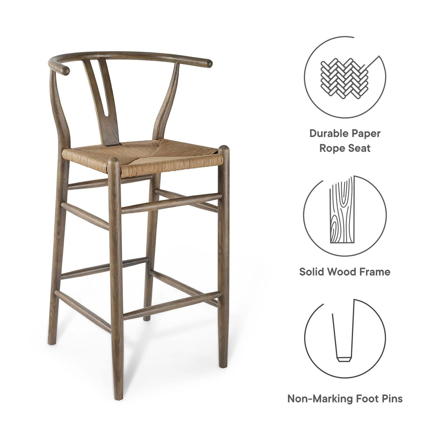 barstools | CasaFoyer Amish Wooden Bar Stool | Rustic Design | Solid Wood Frame | Woven Paper Rope Seat | Fully Assembled | Ideal for Bistro, Bar, Cafe | Weight Capacity 331 lbs | casafoyer.myshopify.com