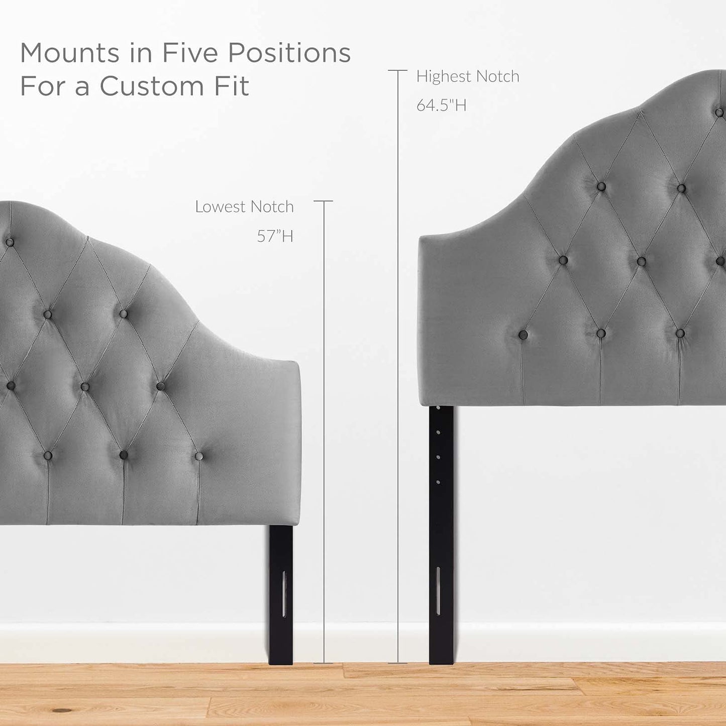 headboards | CasaFoyer Sovereign Performance Velvet Full Headboard | Elegant Curves | Plush Velvet Upholstery | Adjustable Height | Perfect for Teens, Guests, Dorms | Gray | casafoyer.myshopify.com