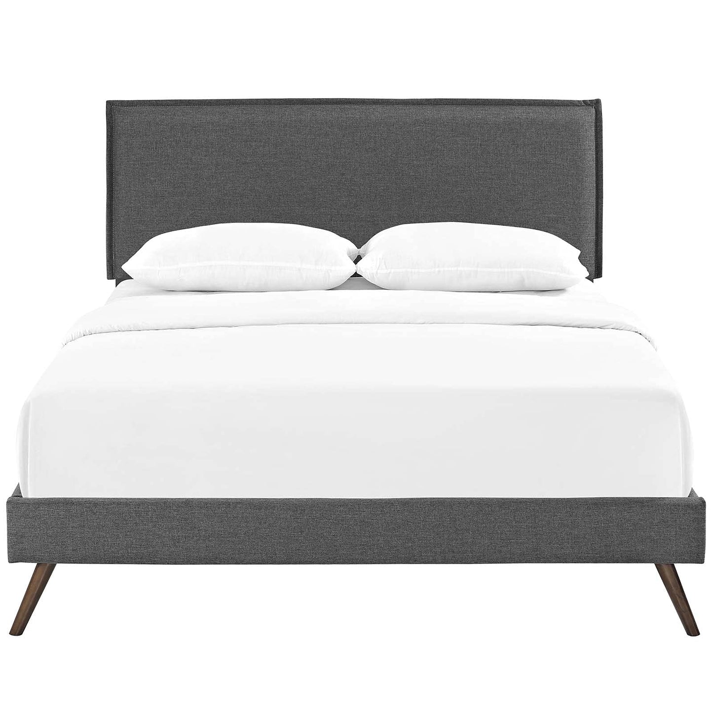 bed frames | CasaFoyer Amaris Platform Bed | Solid Wood Frame | Polyester Upholstery | Tapered Legs | Headboard | Memory Foam Mattress Compatible | Gray | casafoyer.myshopify.com