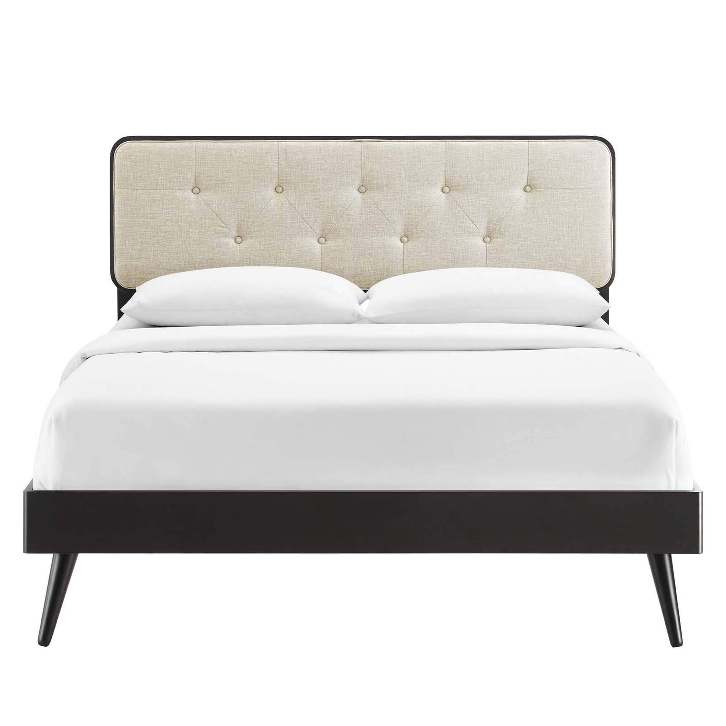 Bed | CasaFoyer Bridgette Tufted Wood Queen Platform Bed | Modern Design | Button Tufted Headboard | Wood Grain Frame | Durable Construction | No Box Spring Needed | Accommodates Various Mattresses | Easy Assembly | Black Beige | casafoyer.myshopify.com