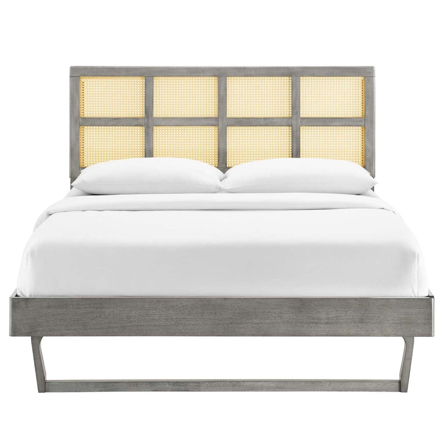Bed | CasaFoyer Sidney Woven Cane Rattan Wood Queen Platform Bed | Retro Charm, Natural Beauty | Mid-Century Design | Durable, No Box Spring Needed | Gray | casafoyer.myshopify.com