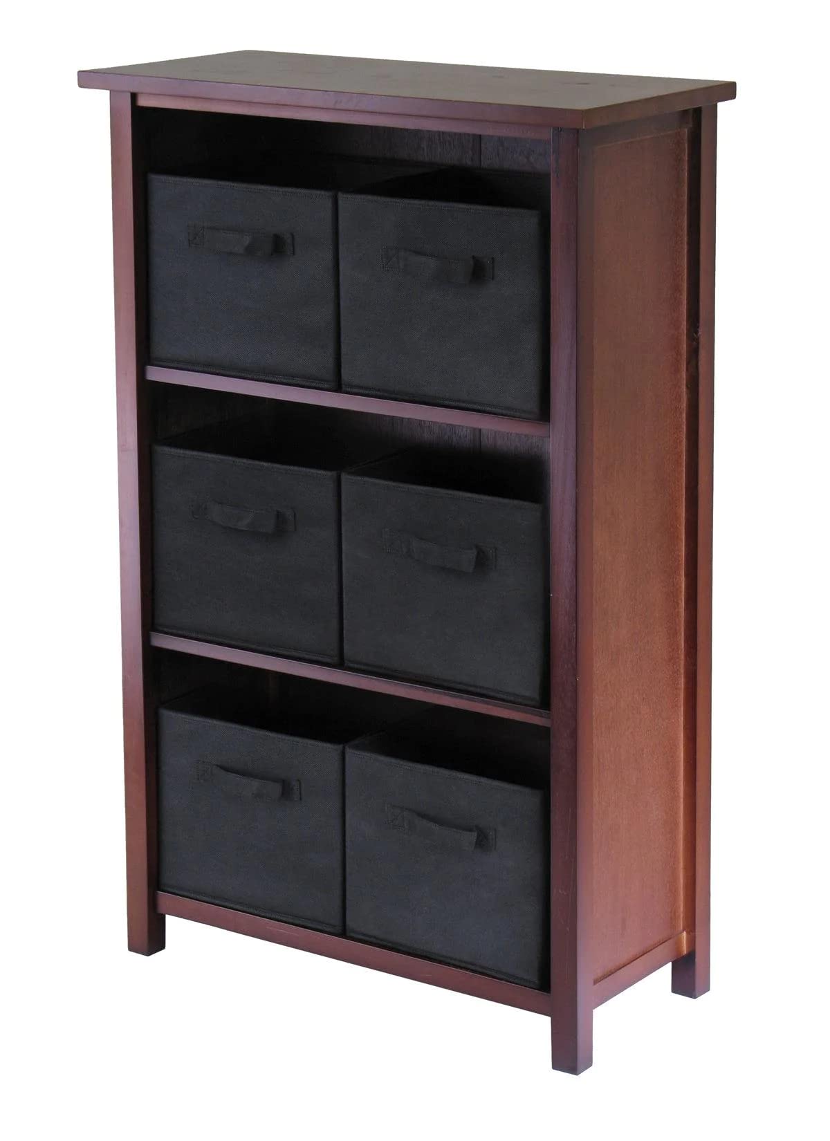 bookcases | Ergode 6-Foldable Black Fabric Baskets Storage Shelf | Walnut Finish | Versatile Standalone or Complete Storage Solution | Assembly Required | 28.03 W x 12.99 D x 42.99 H | 32.9 lbs | casafoyer.myshopify.com
