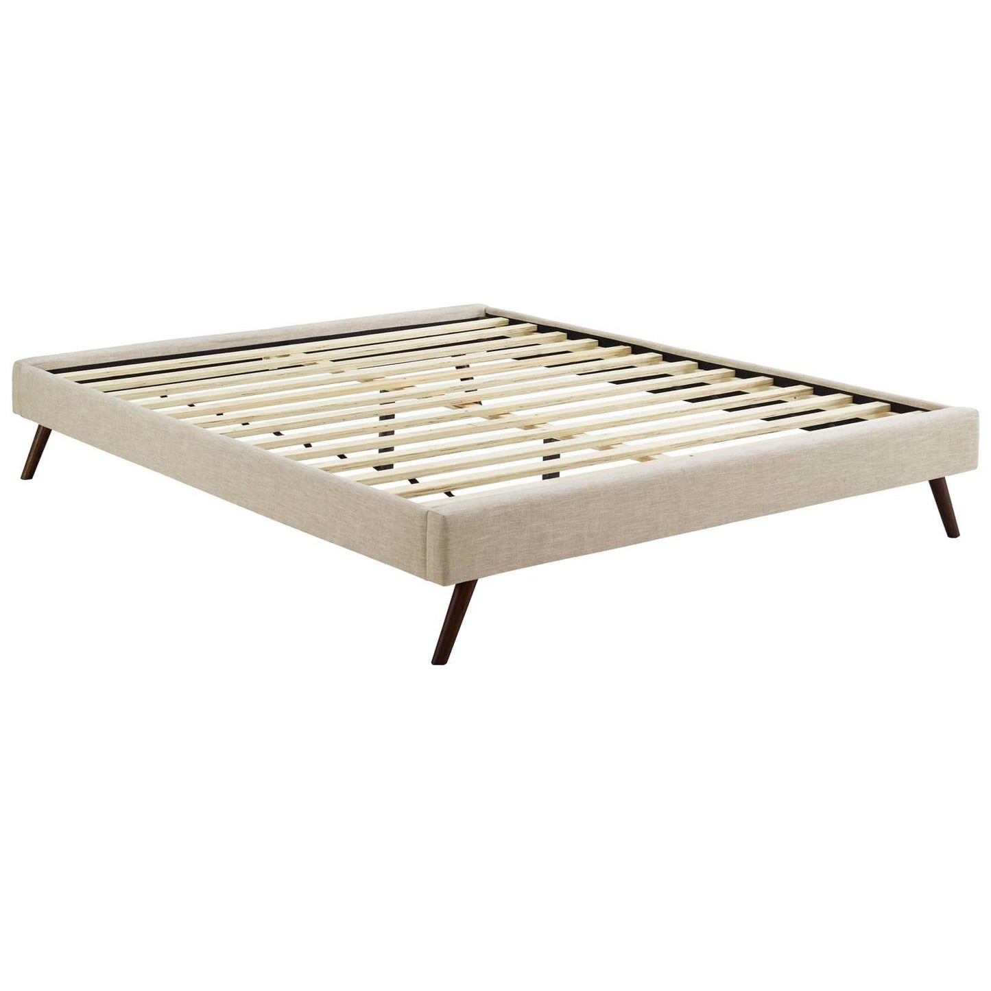 Bed | CasaFoyer Loryn Platform Bed | Solid Wood Frame | Polyester Upholstery | Tapered Legs | No Box Spring Needed | Queen Size | Beige | casafoyer.myshopify.com