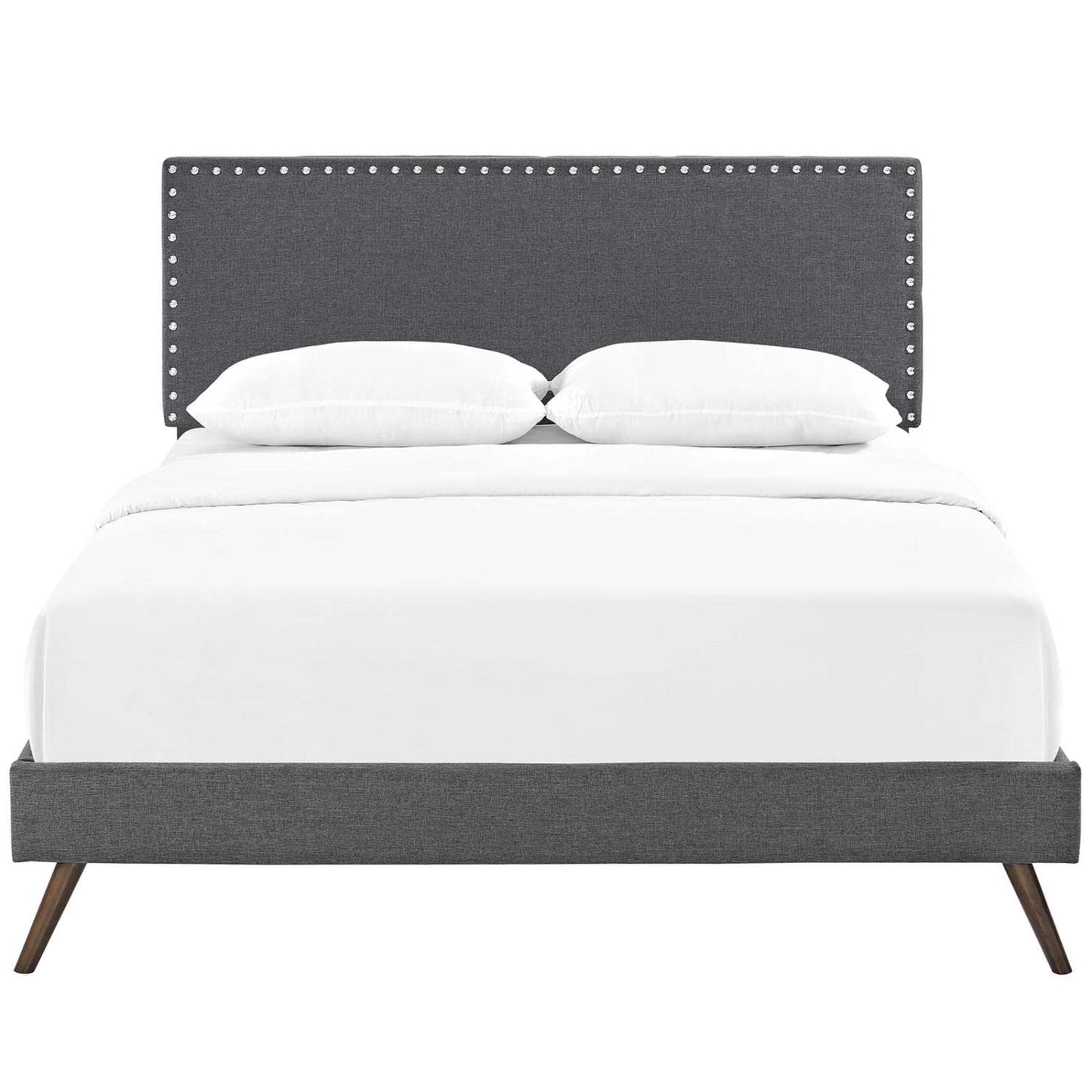 Bed | CasaFoyer Macie Platform Bed | Solid Wood Frame | Polyester Upholstery | Tapered Legs | Sturdy Slats | No Box Spring Needed | Queen Size | Gray | casafoyer.myshopify.com