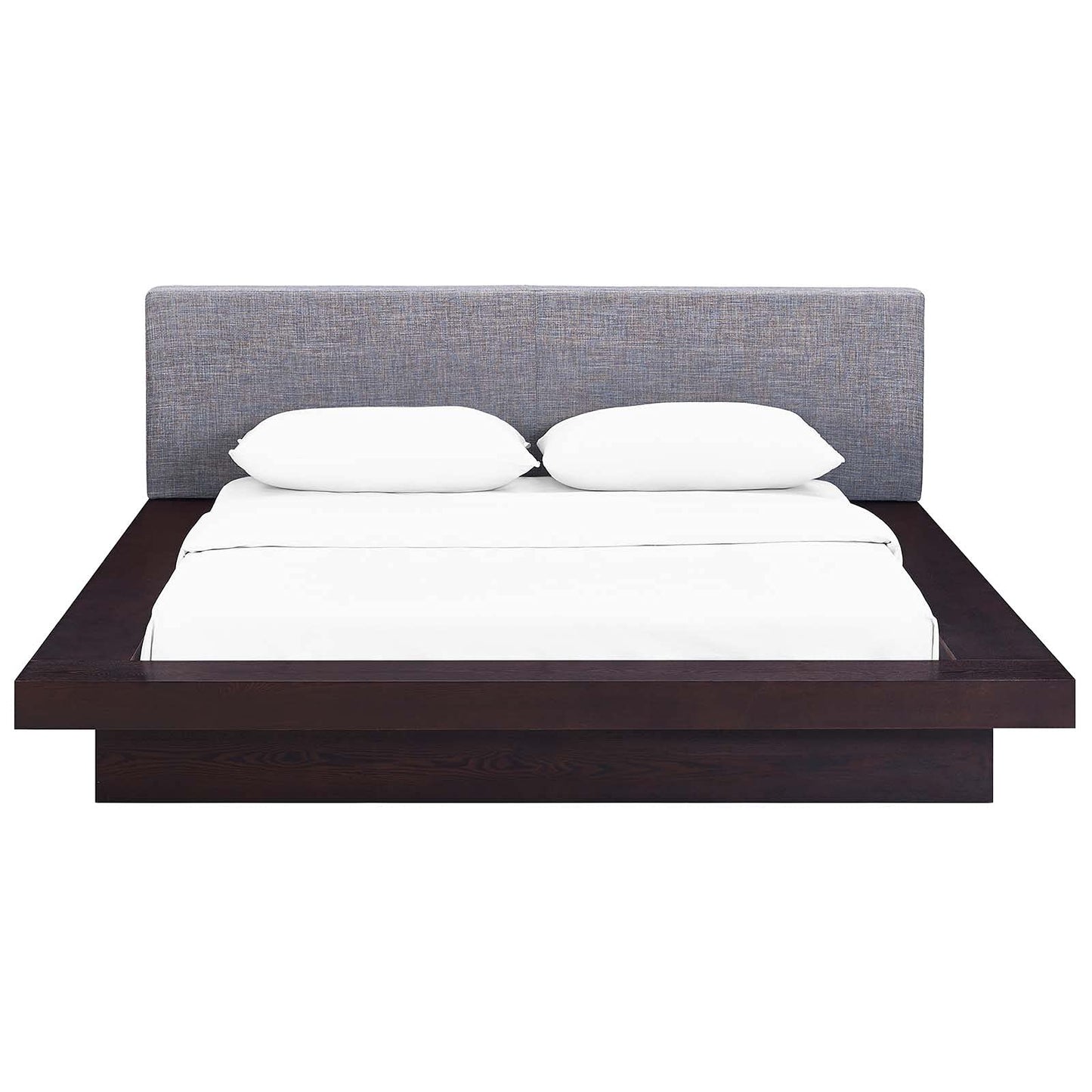 bed frames | CasaFoyer Freja Queen Platform Bed | Sleek Modern Design | Cappuccino Veneer | Upholstered Headboard | Slatted Support System | Stable & Versatile | Mattress not included | casafoyer.myshopify.com
