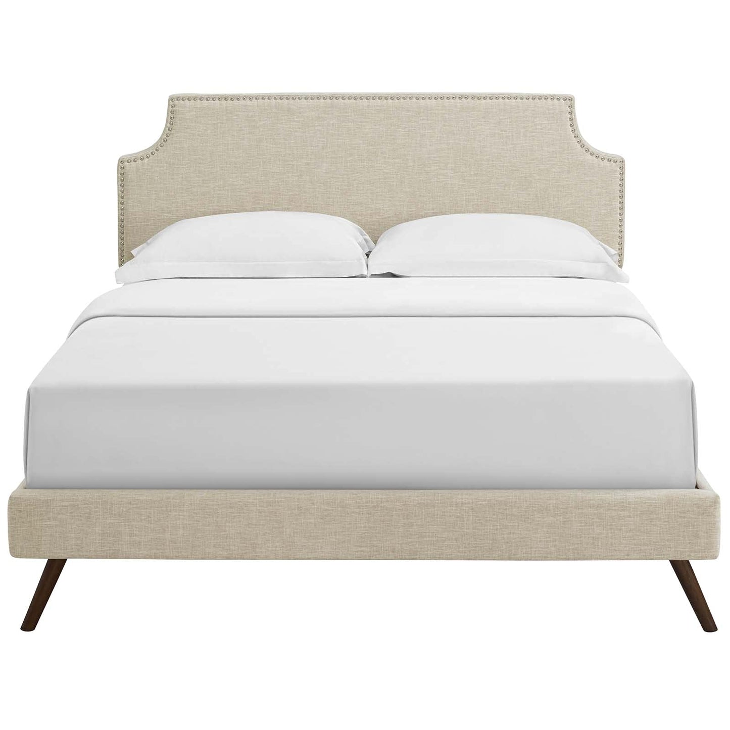 Bed | CasaFoyer Corene Platform Bed | Solid Wood Frame | Polyester Upholstery | Tapered Legs | No Box Spring Needed | Queen Size | Beige | casafoyer.myshopify.com