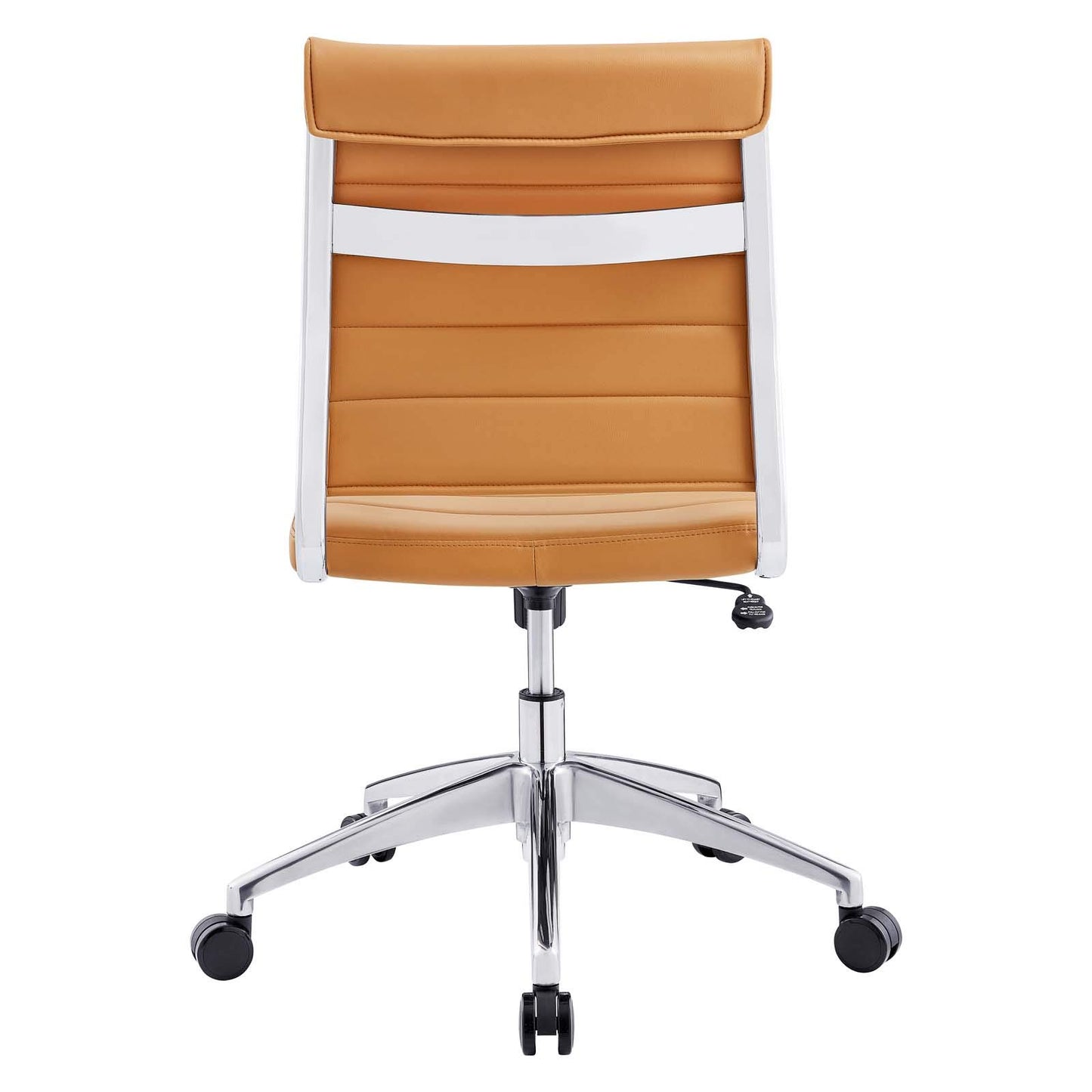 Chair | Jive Mid Back Office Chair | Stylish & Functional | Armless Design | Ribbed Vinyl Back | Comfortable Seat Cushion | Chrome-Plated Aluminum Base | Easy Mobility | Tension Knob & Tilt Lock | Tan | casafoyer.myshopify.com