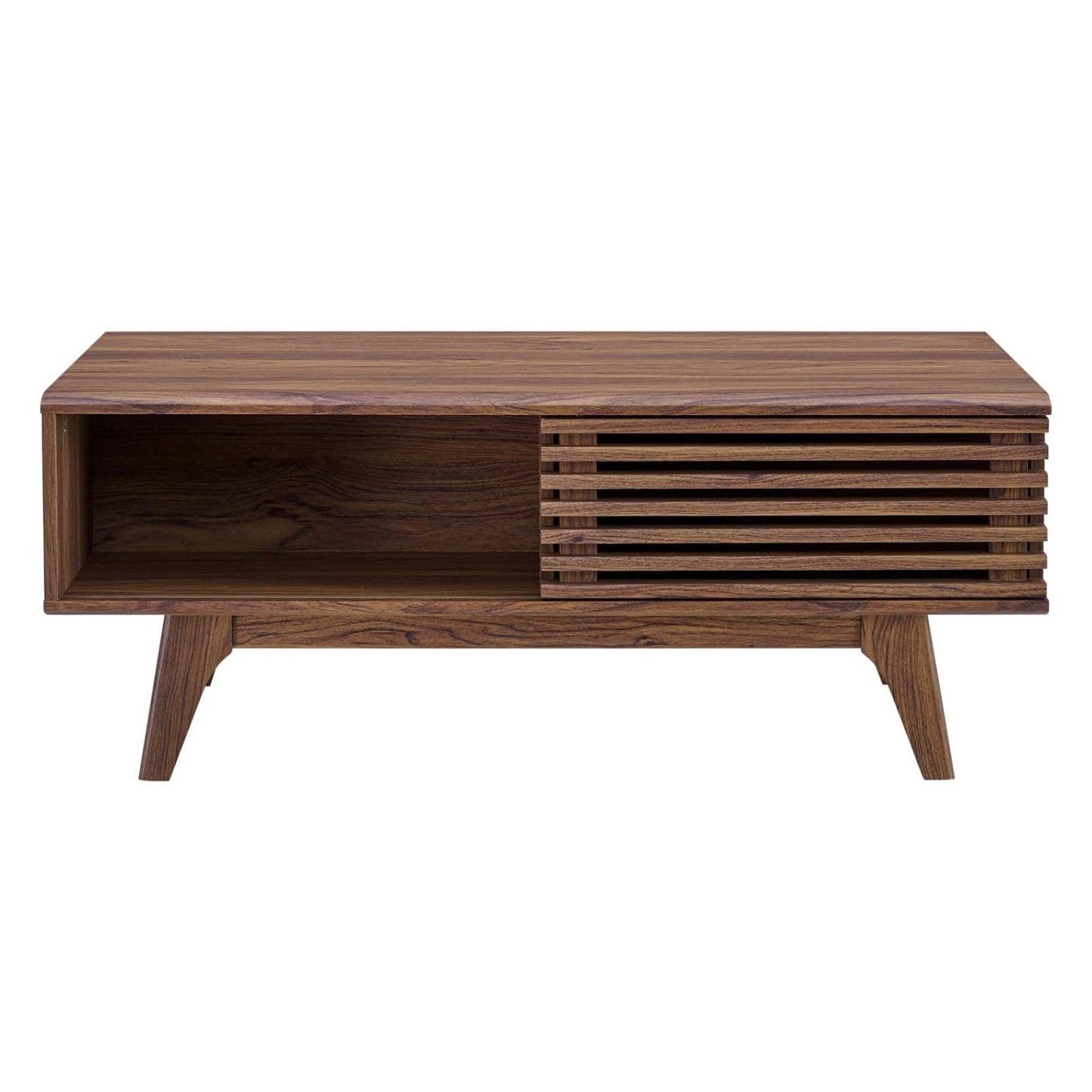 coffee tables | Ergode Render Coffee Table | Mid-Century Charm | Walnut Laminate | Sliding Door | Splayed Frame | Versatile & Stylish | Ideal for Display & Relaxation | casafoyer.myshopify.com