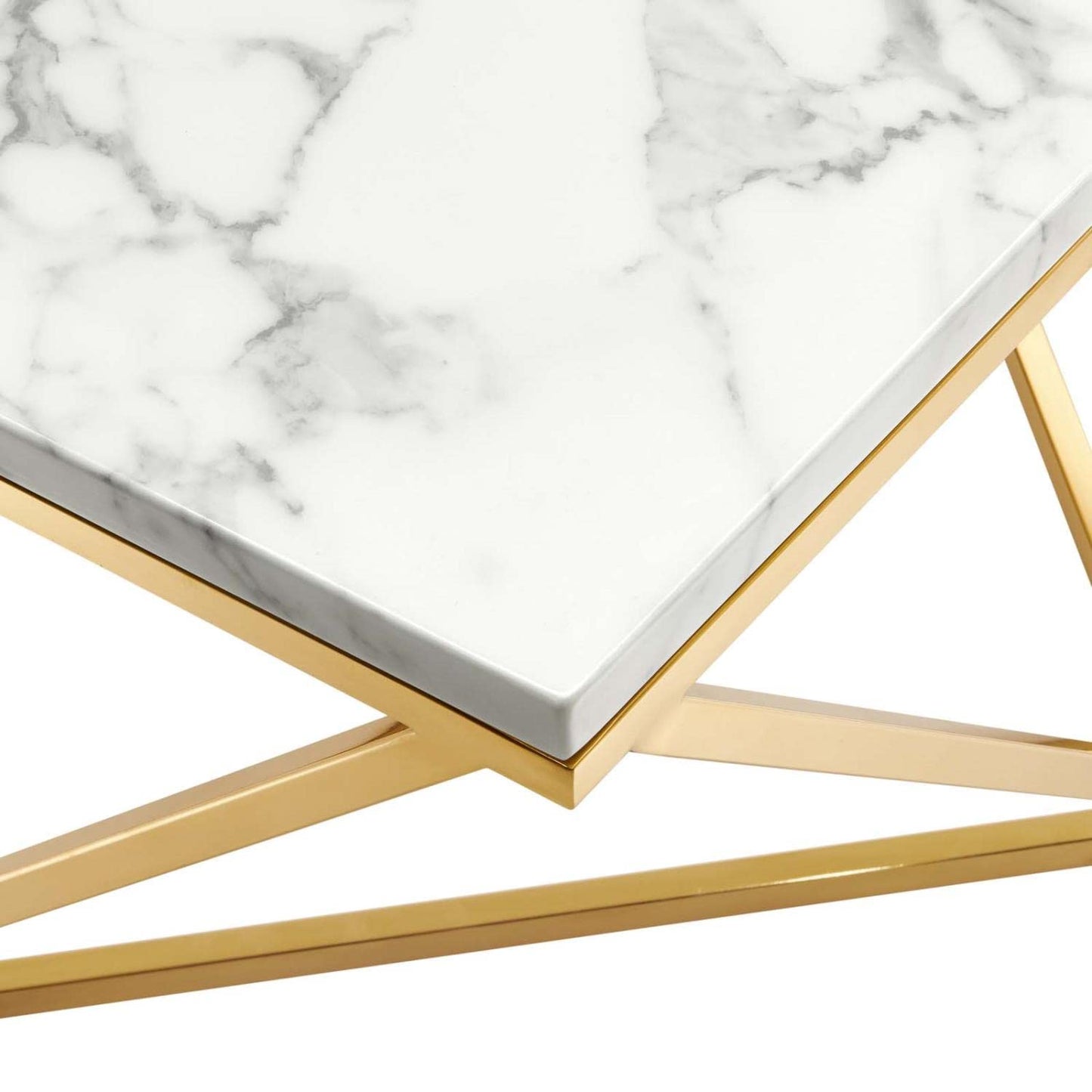 coffee tables | Ergode Vertex Gold Stainless Steel Coffee Table | Geometric Pattern | Artificial Marble Top | Non-Marking Foot Caps | Assembly Required | casafoyer.myshopify.com