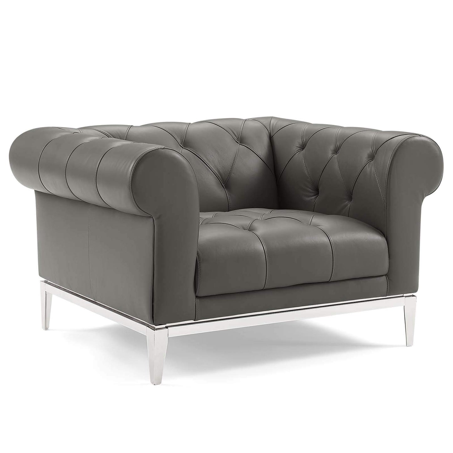 kitchen and dining room sets | CasaFoyer Idyll Leather Chesterfield Loveseat & Armchair Set | Soft Leather Upholstery | Rolled Arms | Tufted Button Accents | Luxurious & Comfortable Seating | Sturdy Stainless Steel Frame | Vintage-Inspired Design | Gray | casafoyer.myshopify.com