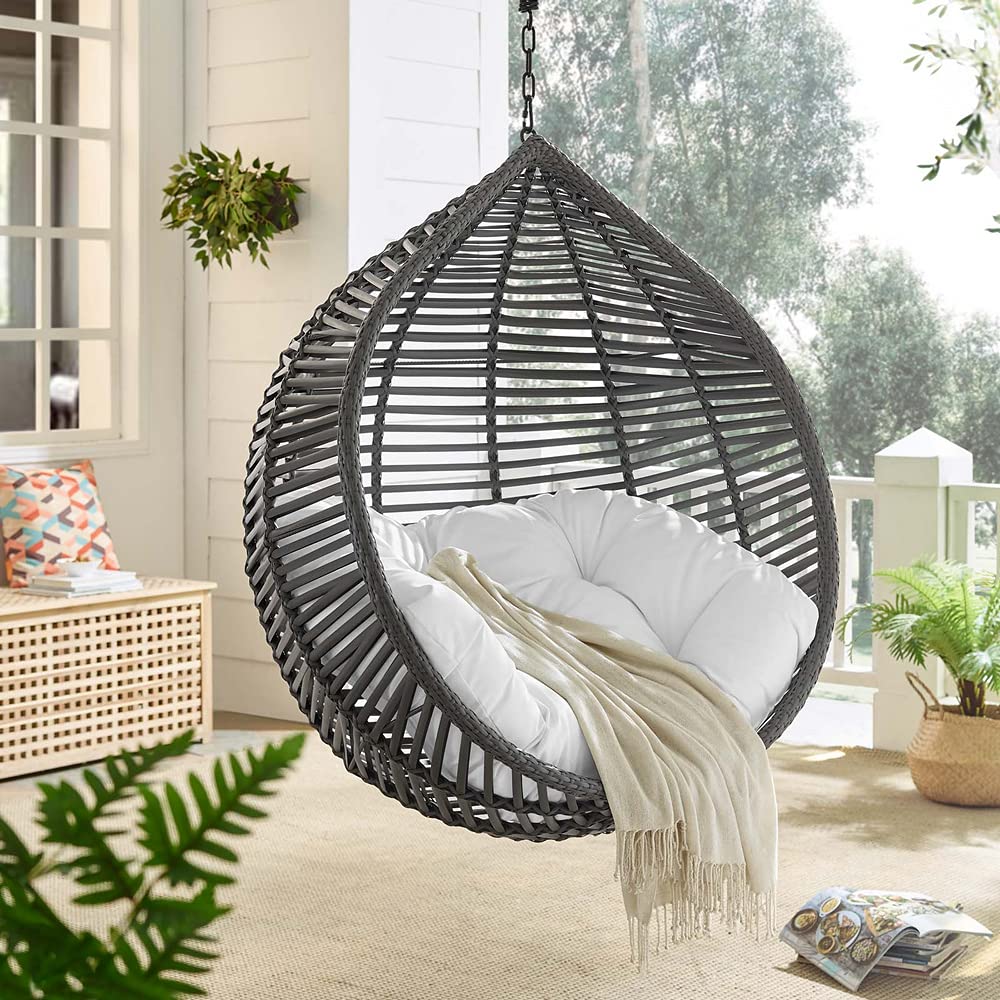 porch swings | Ergode Garner Teardrop Outdoor Patio Swing Chair | Durable PE Wicker Rattan | Adjustable Steel Chain | All-Weather Cushion | Indoor/Outdoor Use | 265 lbs Weight Capacity | casafoyer.myshopify.com