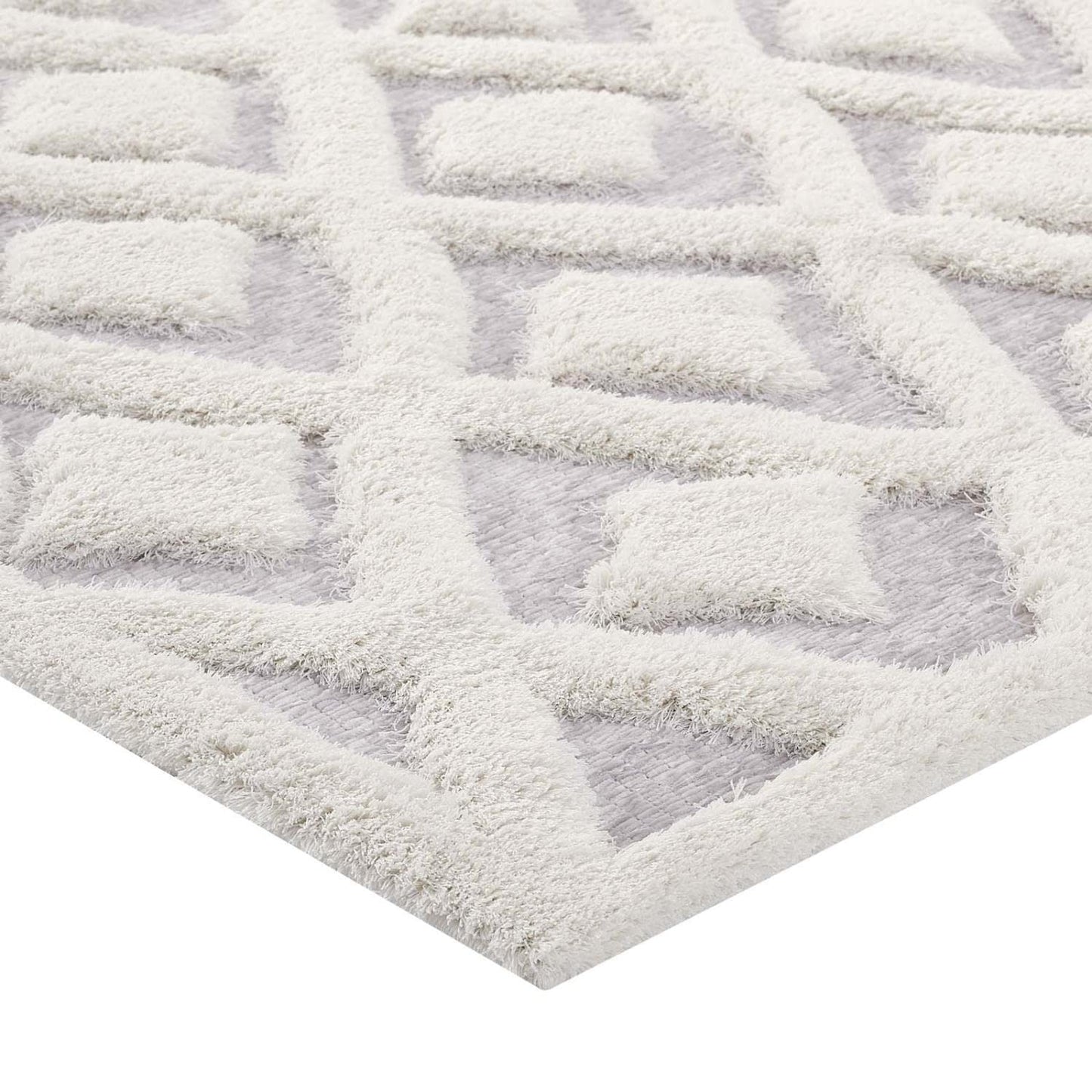 Carpet & Rugs | CasaFoyer Morsel Abstract Diamond Lattice Area Rug | Modern Design | Luxurious Polyester & Chenille Shag | Sturdy Jute Backing | 5x8 Ivory/Light Gray | casafoyer.myshopify.com