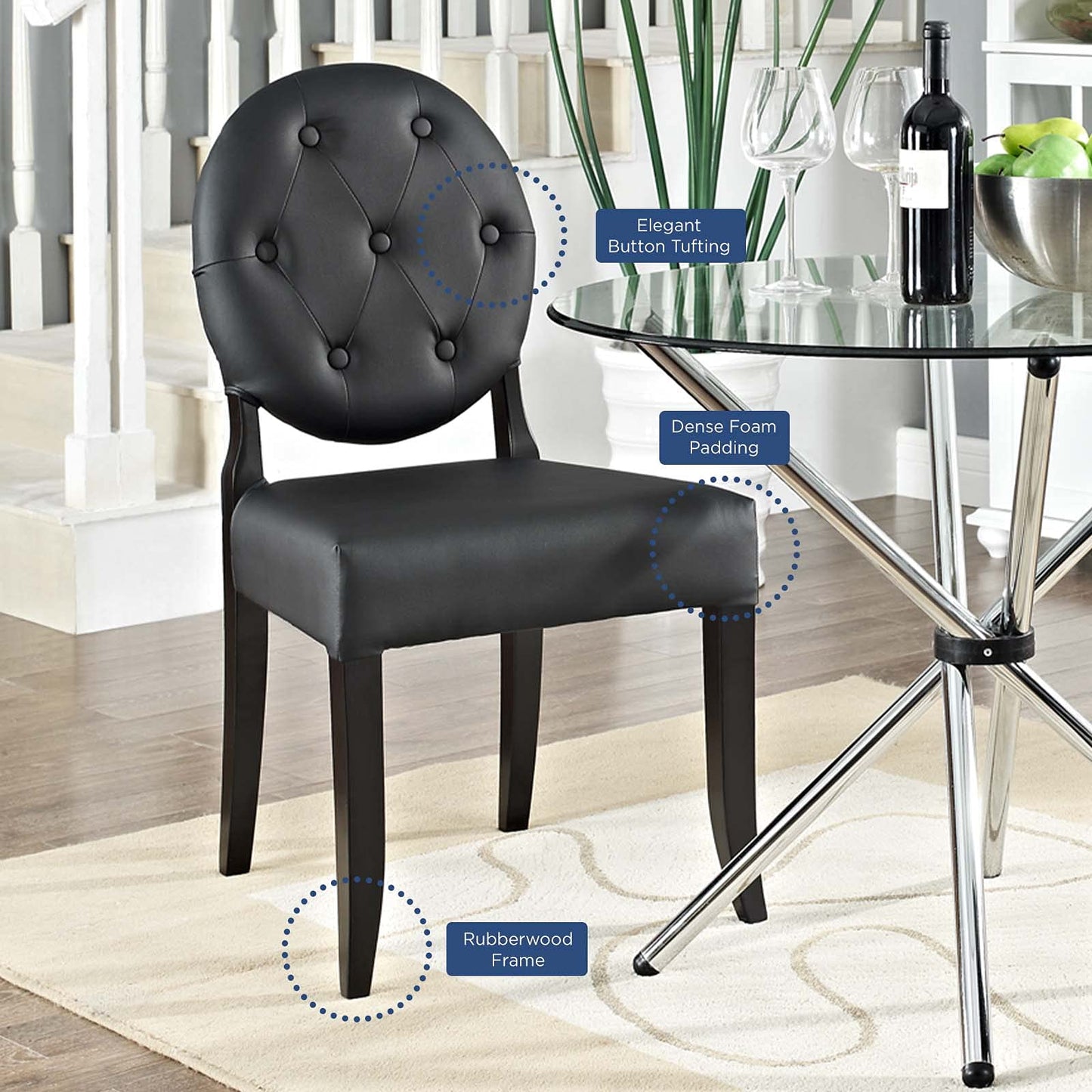 home office desk chairs | CasaFoyer Button Faux Leather Upholstered Tufted Dining Side Chair | Vintage Glamour Style | Solid Wood Frame | Comfortable Padded Seat | Black Wooden Legs | casafoyer.myshopify.com