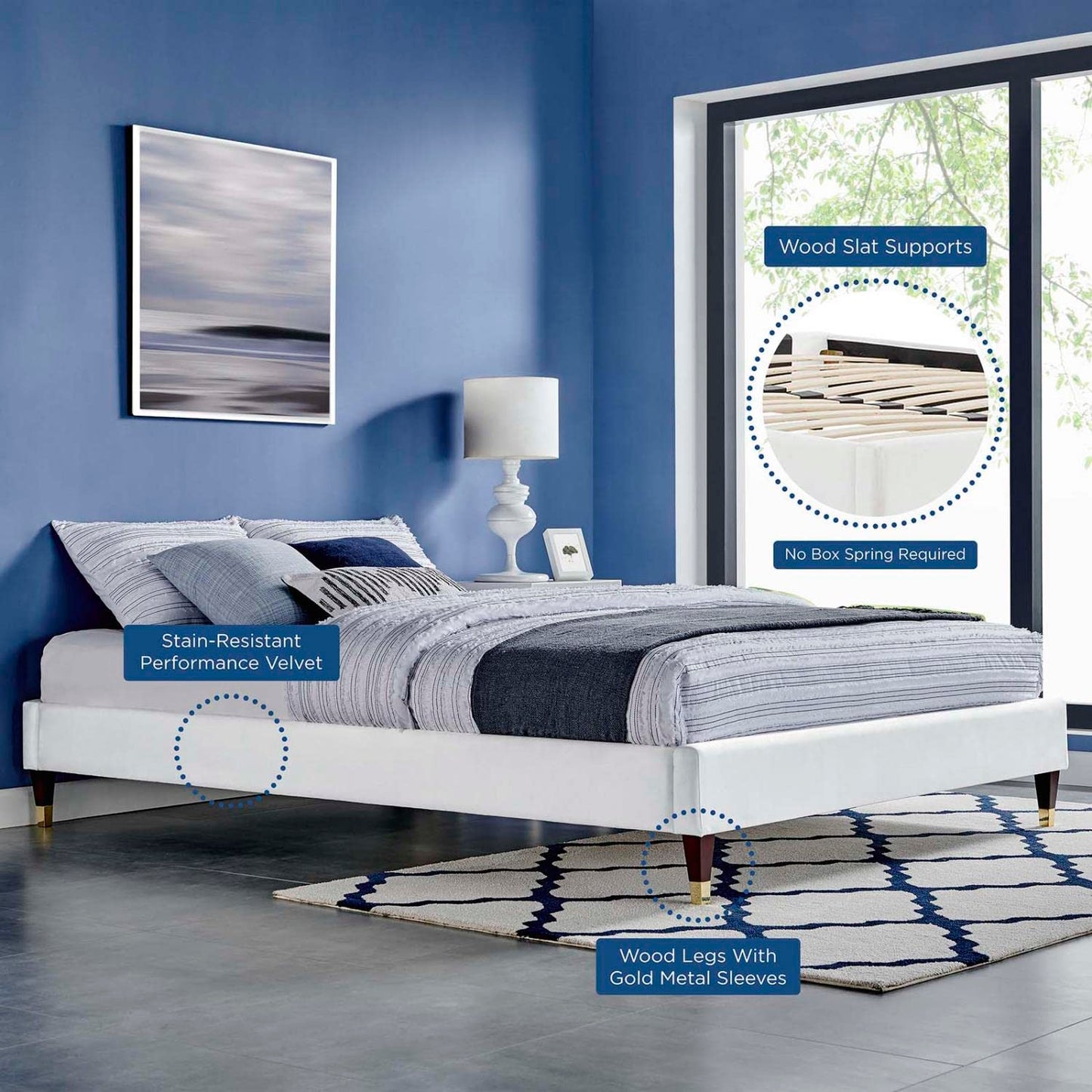 adjustable bed bases | CasaFoyer Harlow Performance Velvet Full Bed Frame | Wood Legs | Stain-Resistant Velvet | Supports Memory Foam, Innerspring, Latex, Hybrid Mattresses | 800 lbs Capacity | Assembly Required | Mattress not included | casafoyer.myshopify.com