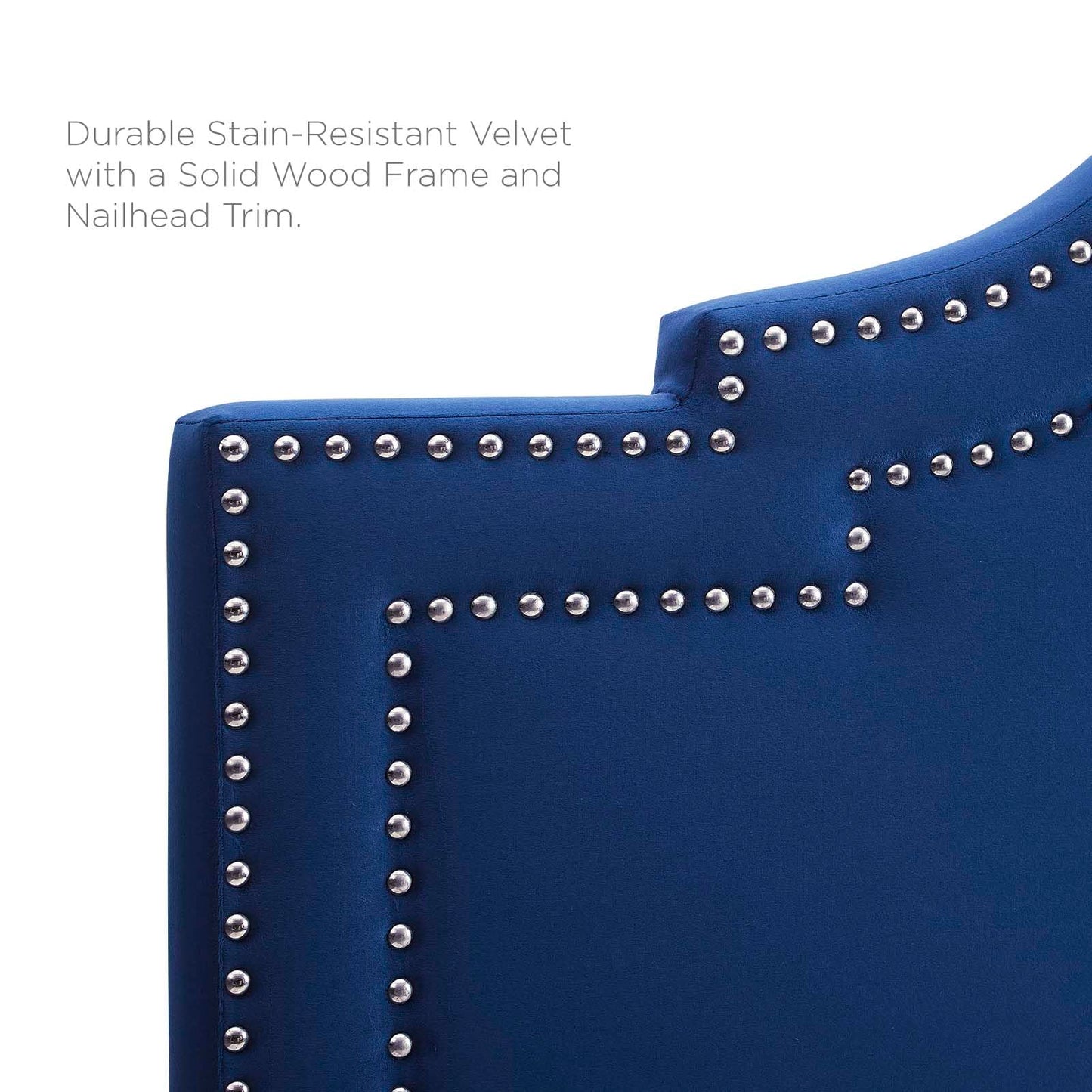 headboards | CasaFoyer Lucia Performance Velvet King/California King Headboard | Art Deco Design | Stain-Resistant | Adjustable Height | Nailhead Trim | Navy | casafoyer.myshopify.com