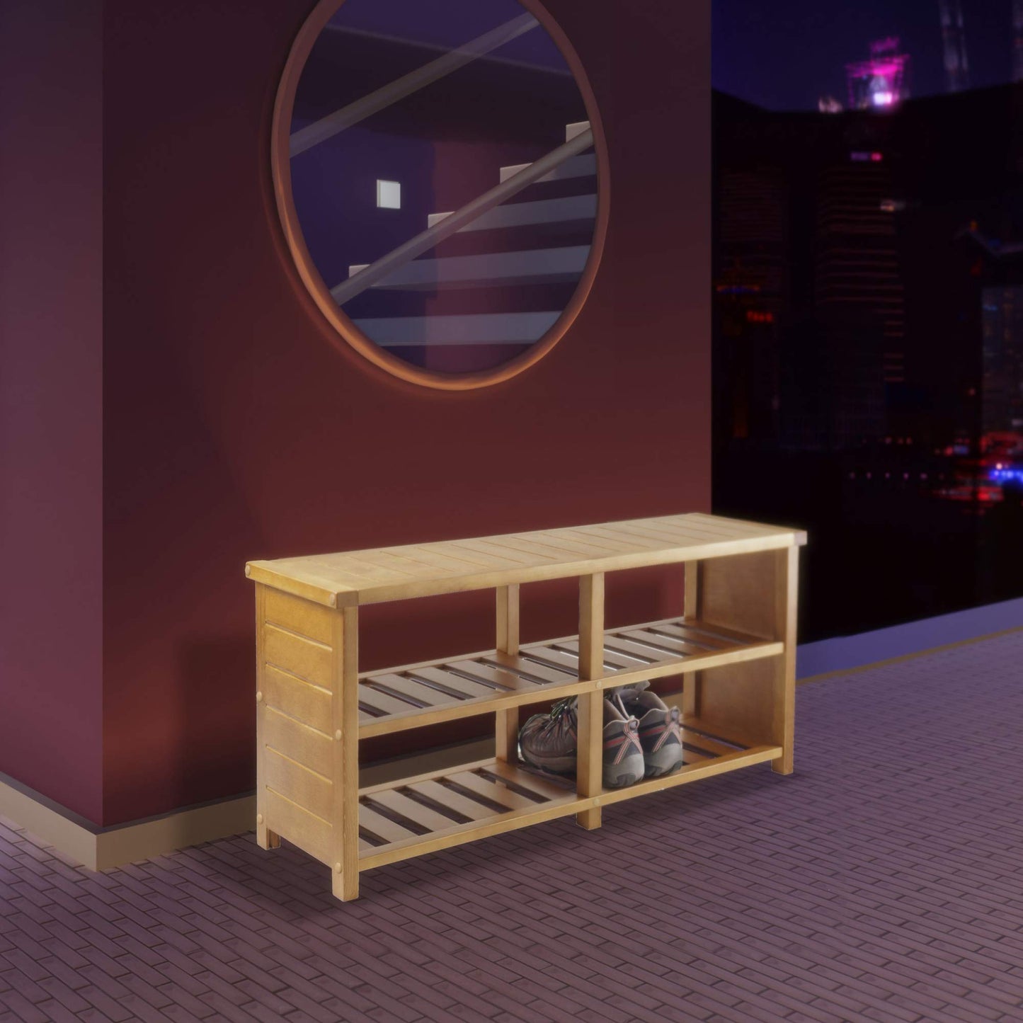 BENCH | Ergode Keystone Shoe Bench | Shoe Organizer with Top Seat & Divided Shelves | Teak Finish | 38.43W x 11.81D x 18.27H | 200 lbs Capacity | casafoyer.myshopify.com