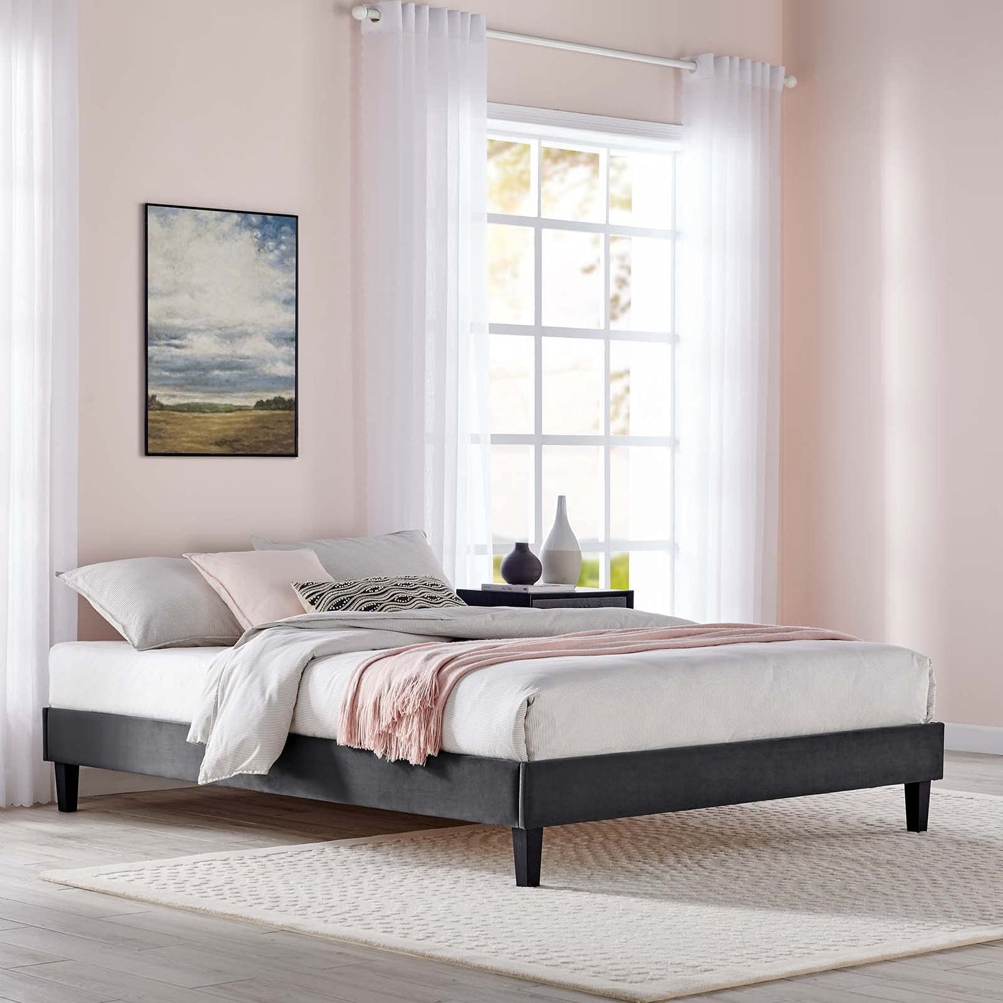 adjustable bed bases | CasaFoyer Reign King Performance Velvet Platform Bed Frame | Elegant Stain-Resistant Velvet | Sturdy Design | No Box Spring Needed | Supports Memory Foam, Latex, Innerspring, Hybrid Mattresses | Easy Assembly | 800 lb Weight Capacity | Charcoal | casafoyer.myshopify.com