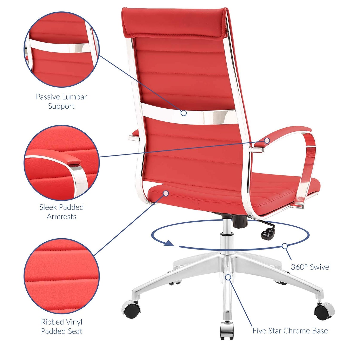 home office desk chairs | CasaFoyer Jive Ribbed High Back Executive Office Chair | Stylish & Functional | Natural Posture Support | Comfortable Cushion & Padded Arms | Chrome-Plated Aluminum Base | Easy Mobility | Ideal for Modern Office | casafoyer.myshopify.com