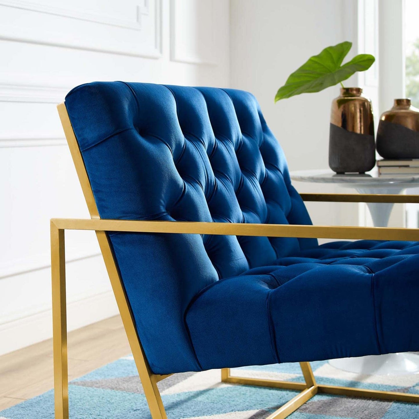 home office desk chairs | CasaFoyer Bequest Performance Velvet Accent Chair | Gold Stainless Steel Frame | Stain-Resistant Velvet | Button Tufted | Fully Assembled | 331 lbs Capacity | casafoyer.myshopify.com