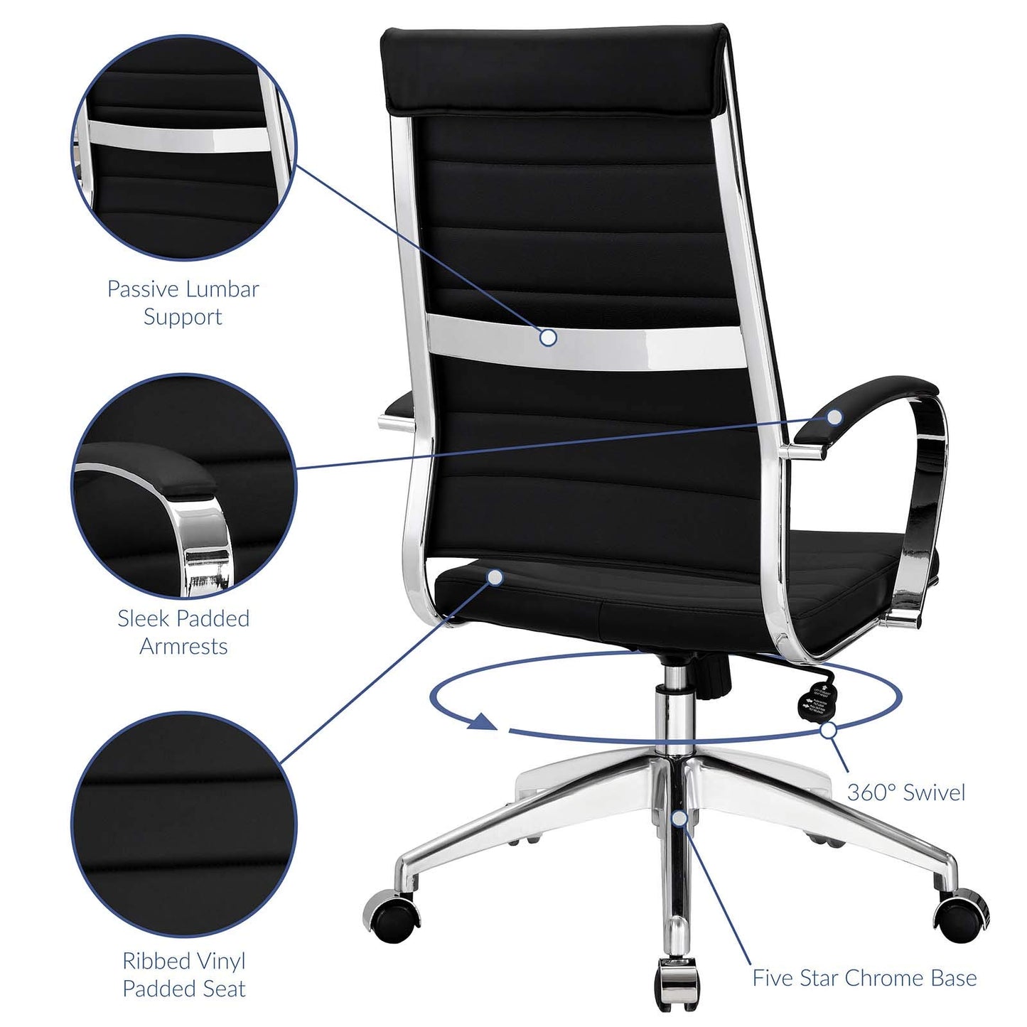 home office desk chairs | CasaFoyer Jive Ribbed High Back Executive Office Chair | Stylish & Functional | Natural Posture Support | Comfortable Padded Seat & Arms | Chrome-Plated Aluminum Base | Easy Mobility | Tension Knob & Tilt Lock | Ideal for Modern Office | casafoyer.myshopify.com