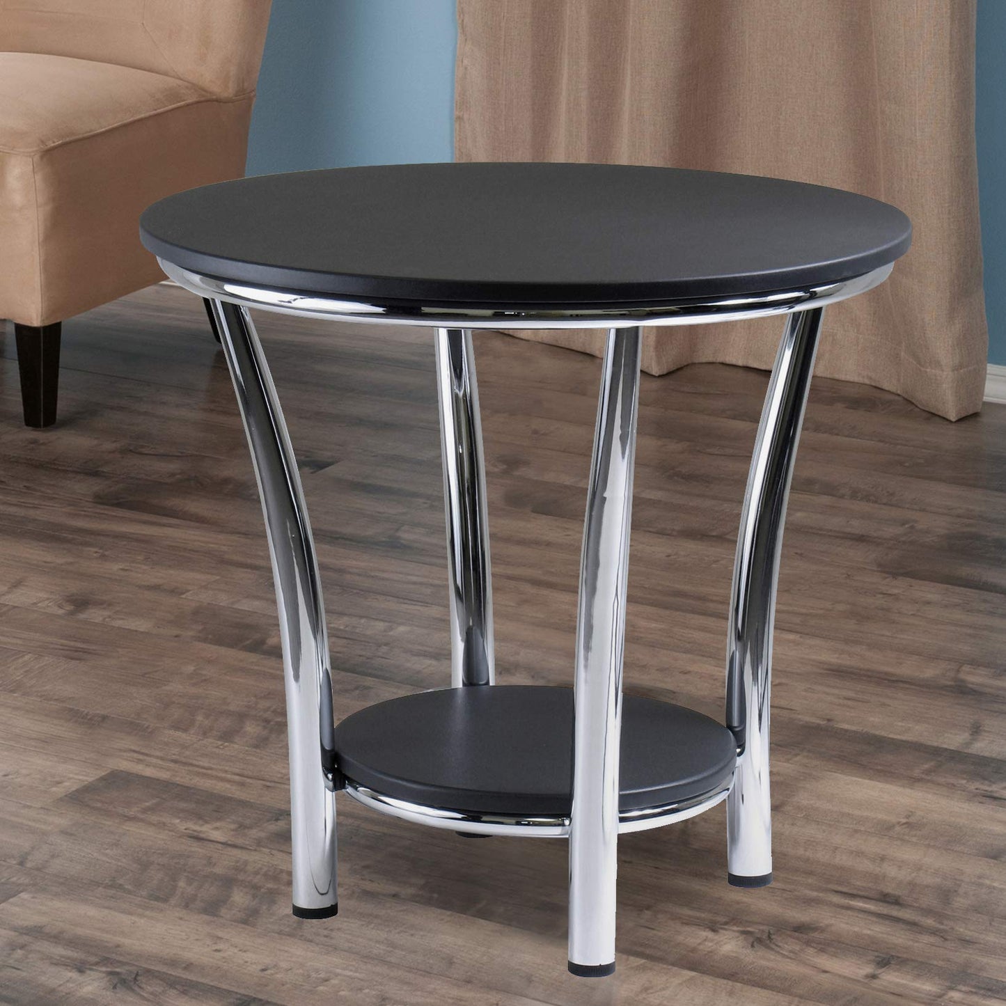TABLE | Ergode Maya Table Collection | Round End Table - 23.75 Diameter - Spacious Top & Shelf - Polished Steel Frame - Easy Assembly - 23.82 W x 23.82 D x 22.05 H | casafoyer.myshopify.com