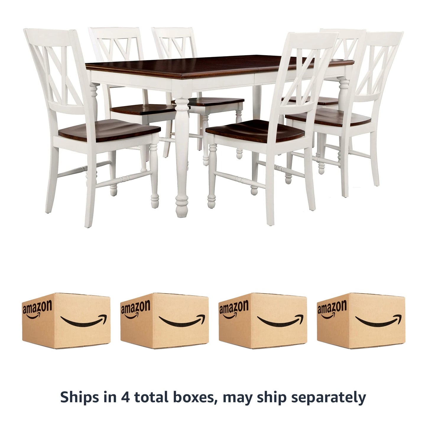 Dining Table | CasaFoyer Shelby 7 Piece Dining Set | Solid Hardwood & Wood Veneers | Seats 6 | Removable Leaf | Easy Assembly | Classic Design | Rubbed Antique Tabletop | White Finish | casafoyer.myshopify.com