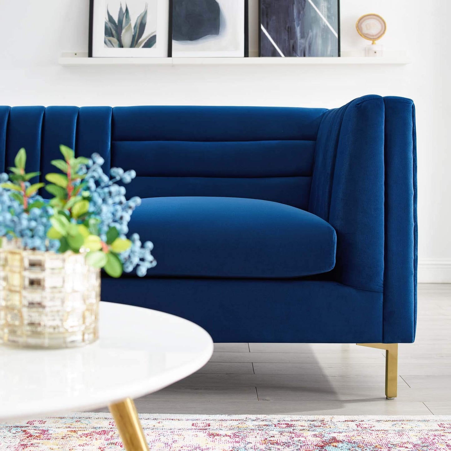 sofas | CasaFoyer Ingenuity Channel Tufted Performance Velvet Sofa | Retro-Modern Design | Stain-Resistant Upholstery | Dense Foam Cushions | Gold Legs | casafoyer.myshopify.com